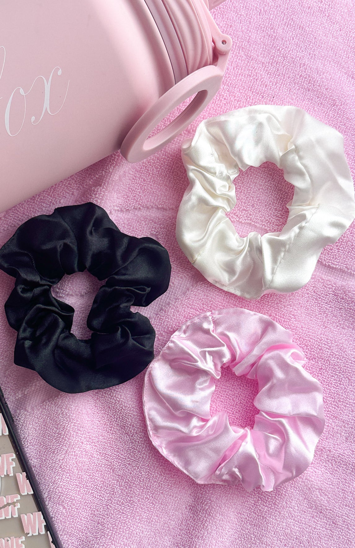 Premium Rosine Hair Tie Set - Black, Baby Pink, Off White | Ultimate Hair Care Essential