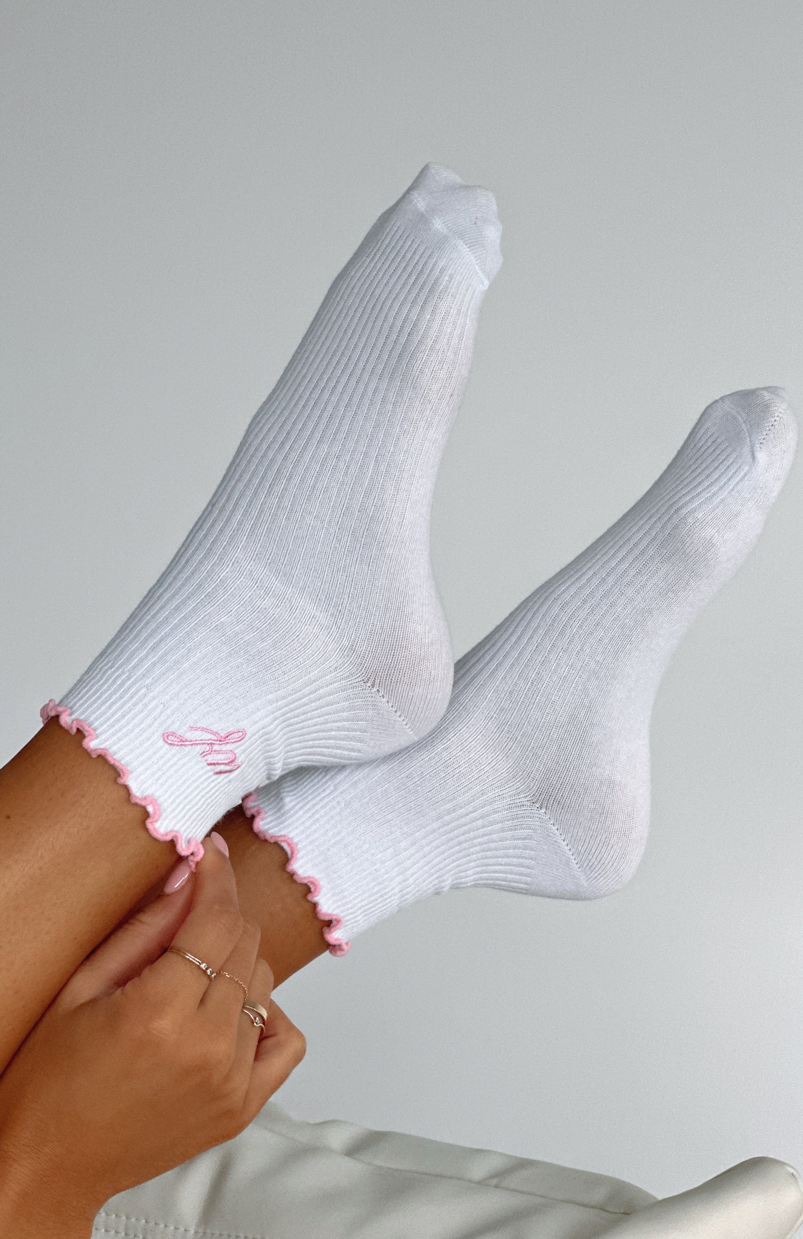 Premium Me Time Cotton Socks - White/Pink