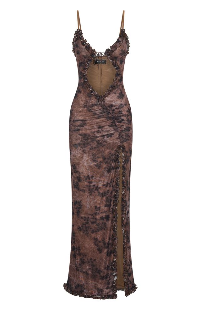 Premium High Voltage Maxi Dress - Mahogany Leaffall Collection