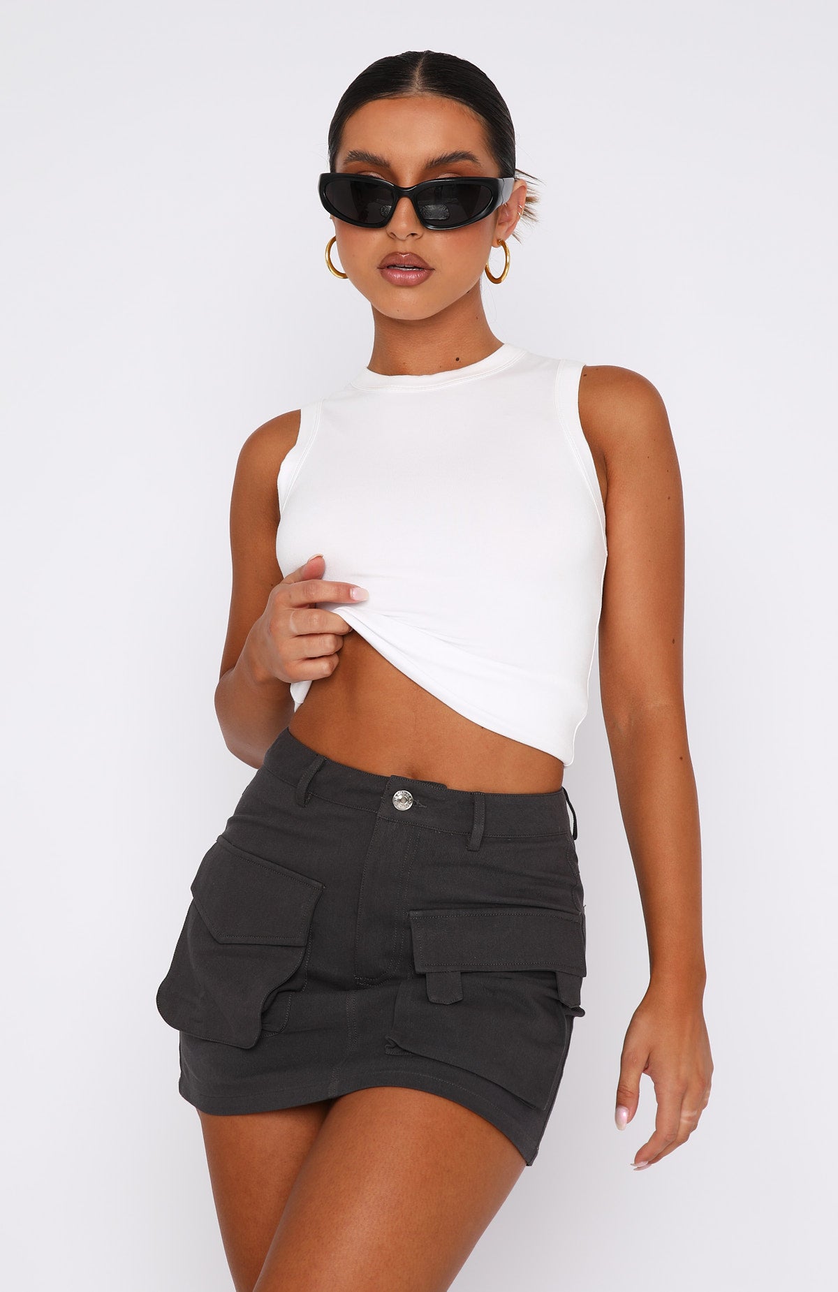 Premium Weekend Travels Cargo Mini Skirt - Charcoal