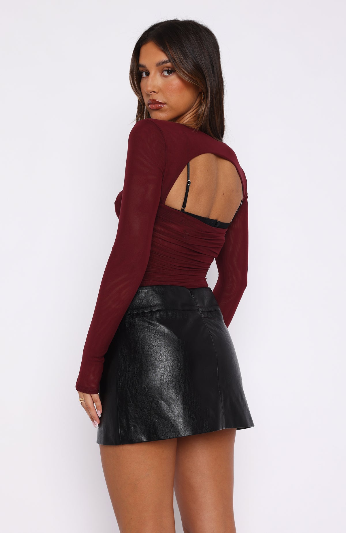 Premium Long Sleeve Bustier Top - Burgundy