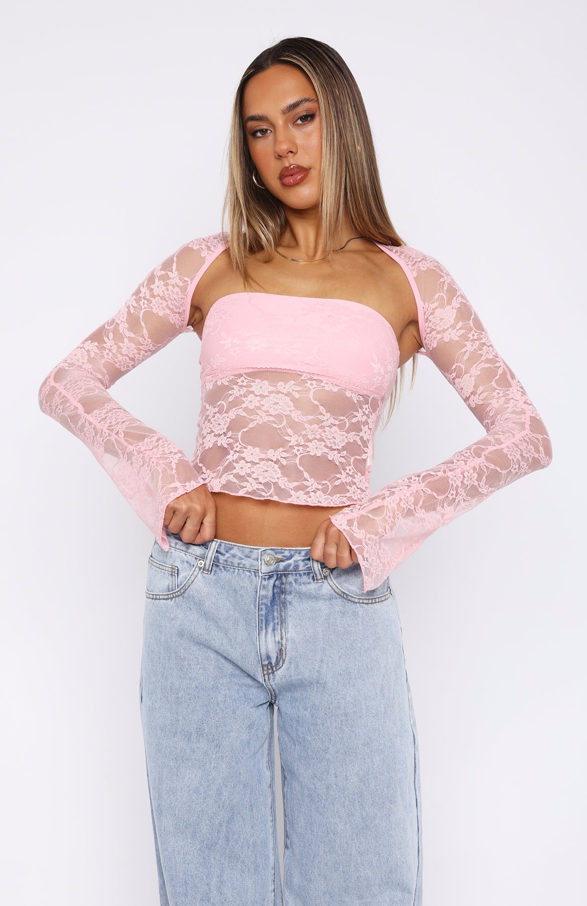 Premium Sweet Lovin' Lace Top Set - Baby Pink