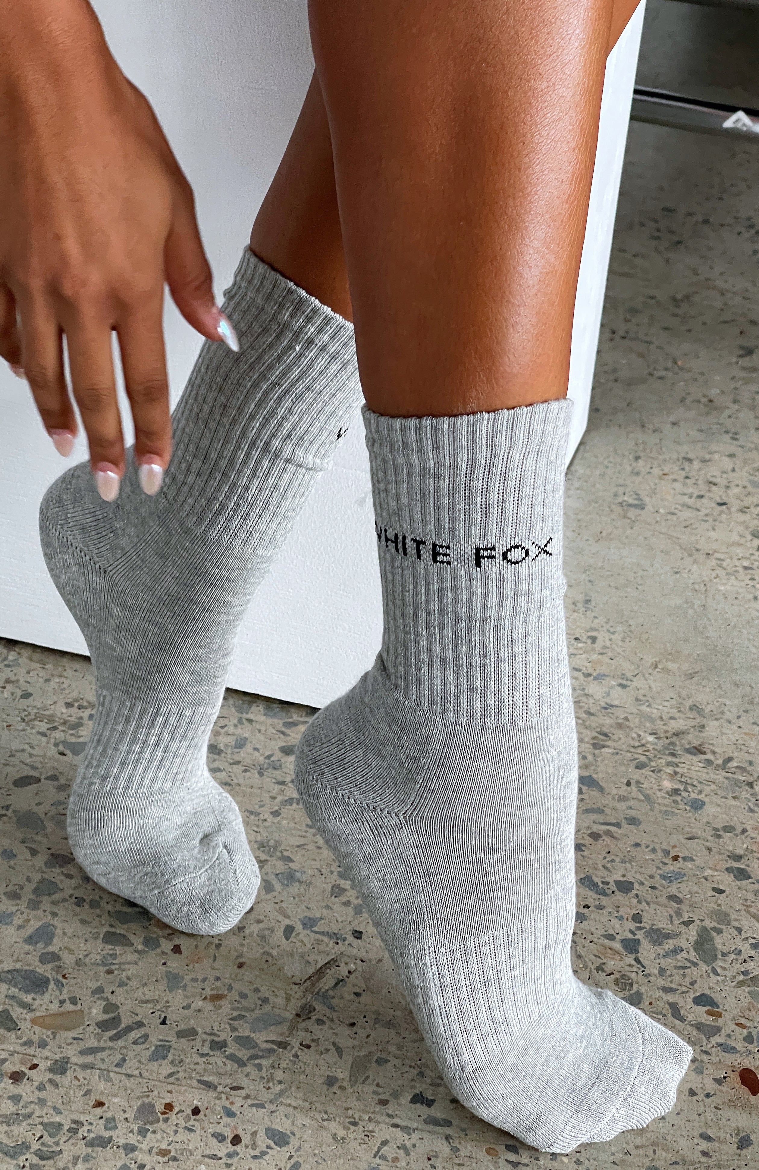 Premium Everyday Crew Socks - Grey Marle with White Fox Logo