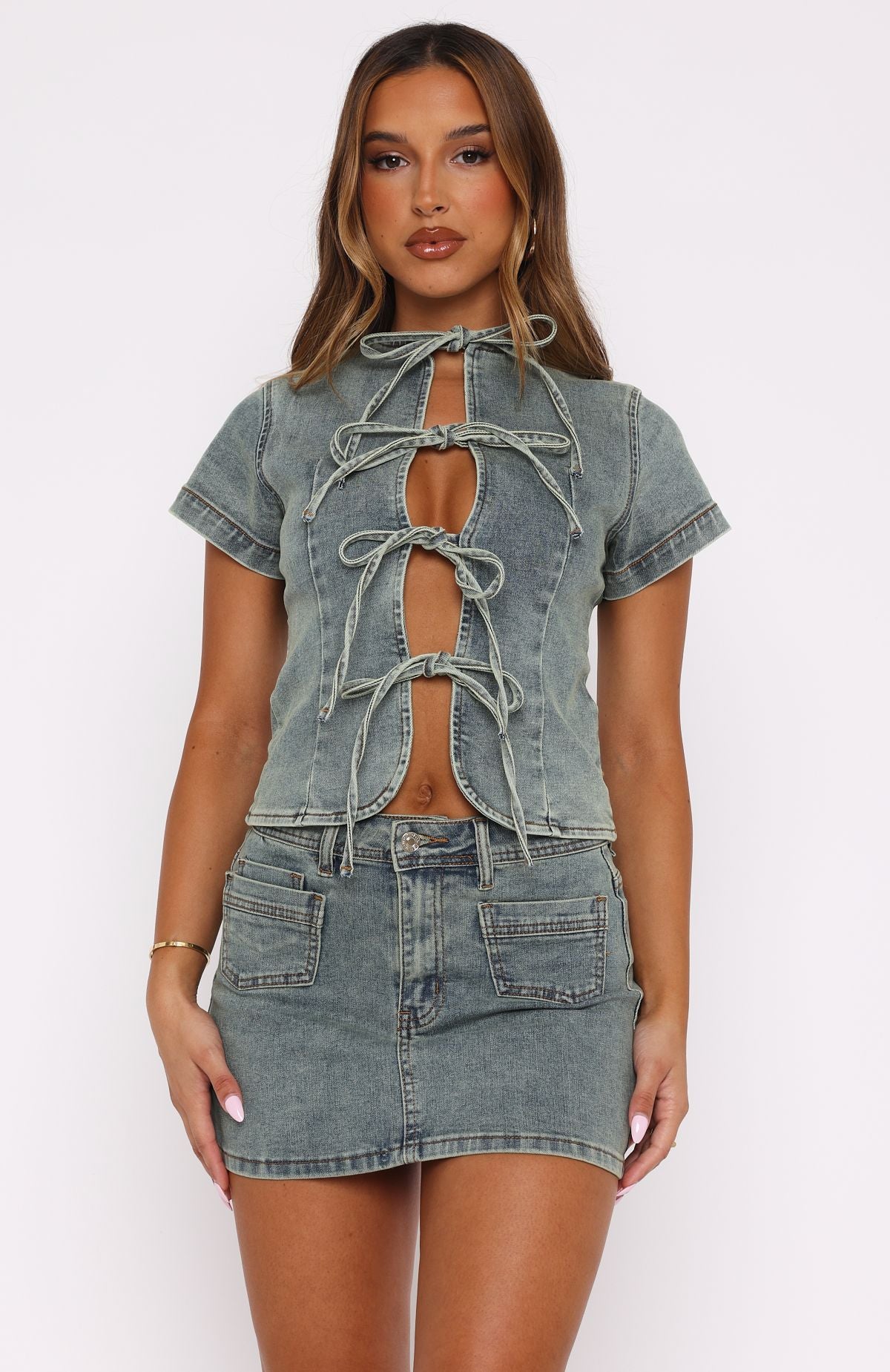 Ultimate Denim Chic Top - Brown Blue Wash