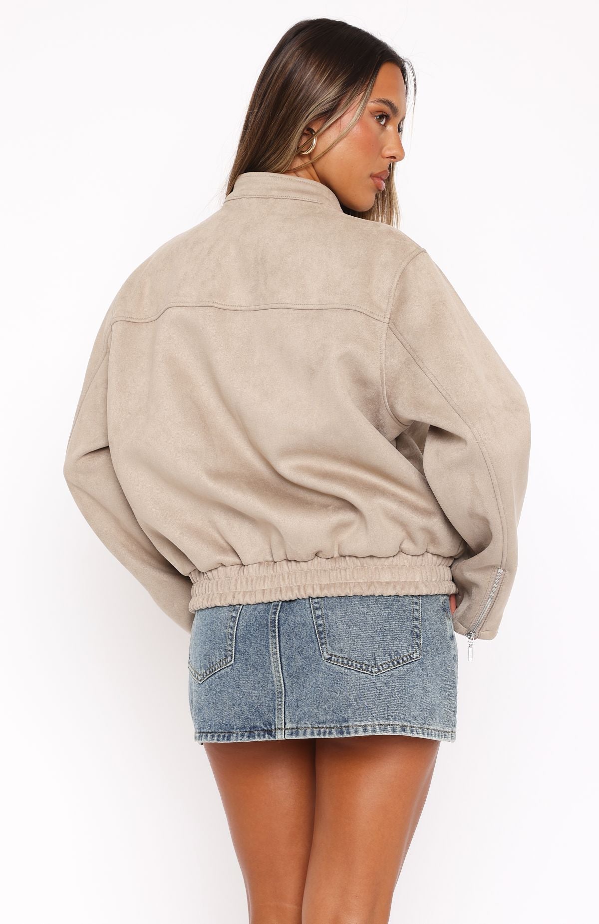 Premium Suede Bomber Jacket - Sand