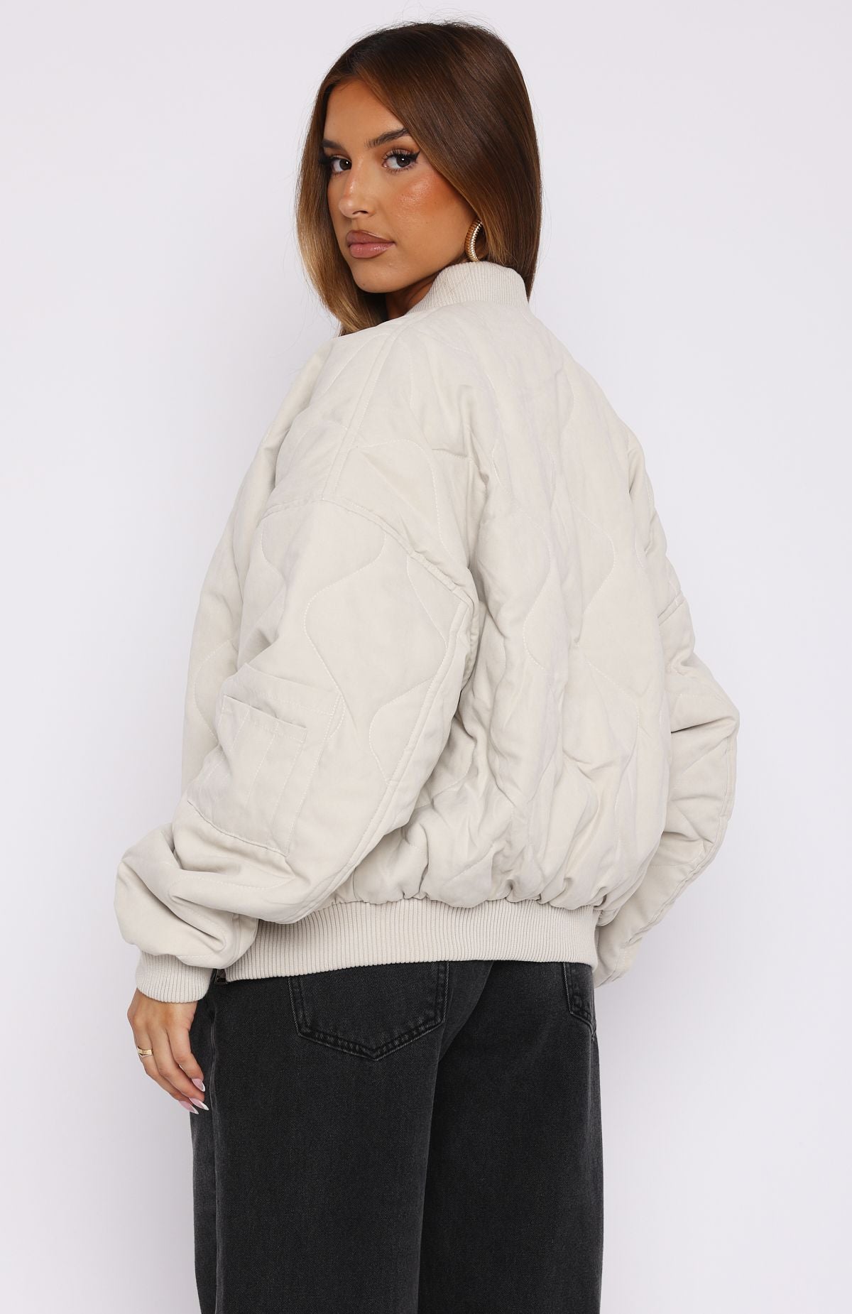 Premium Soft Love Bomber Jacket - Beige