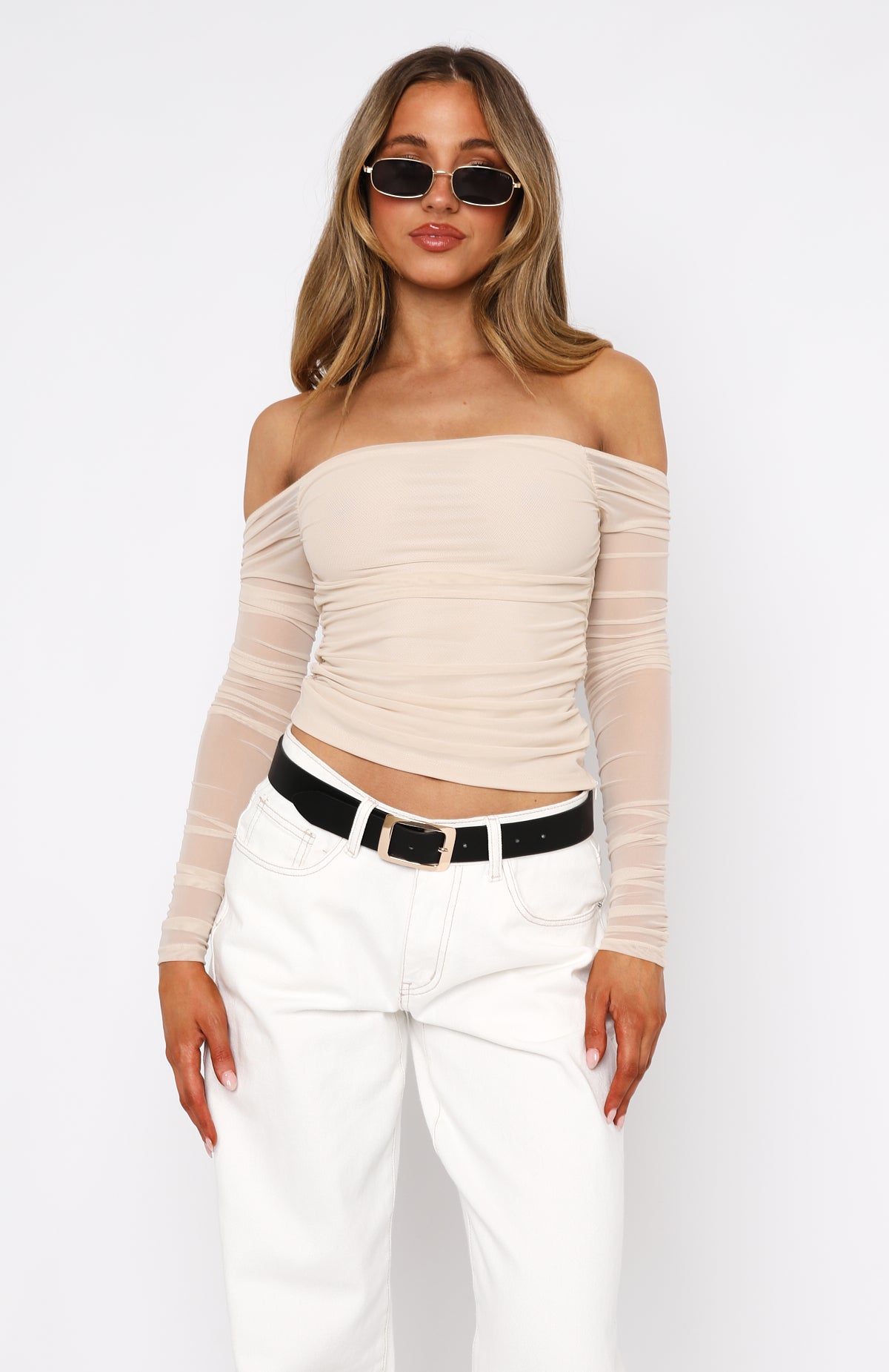 Premium Texan Sun Off-Shoulder Top | Cream