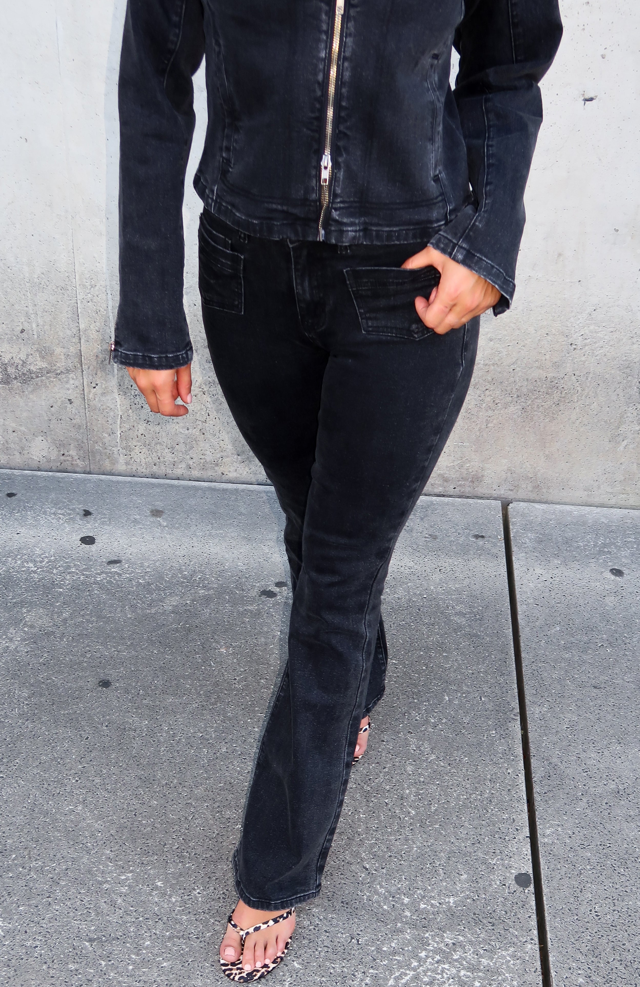 Premium Kayla Acid Wash Flare Jeans - Ultimate Black Denim