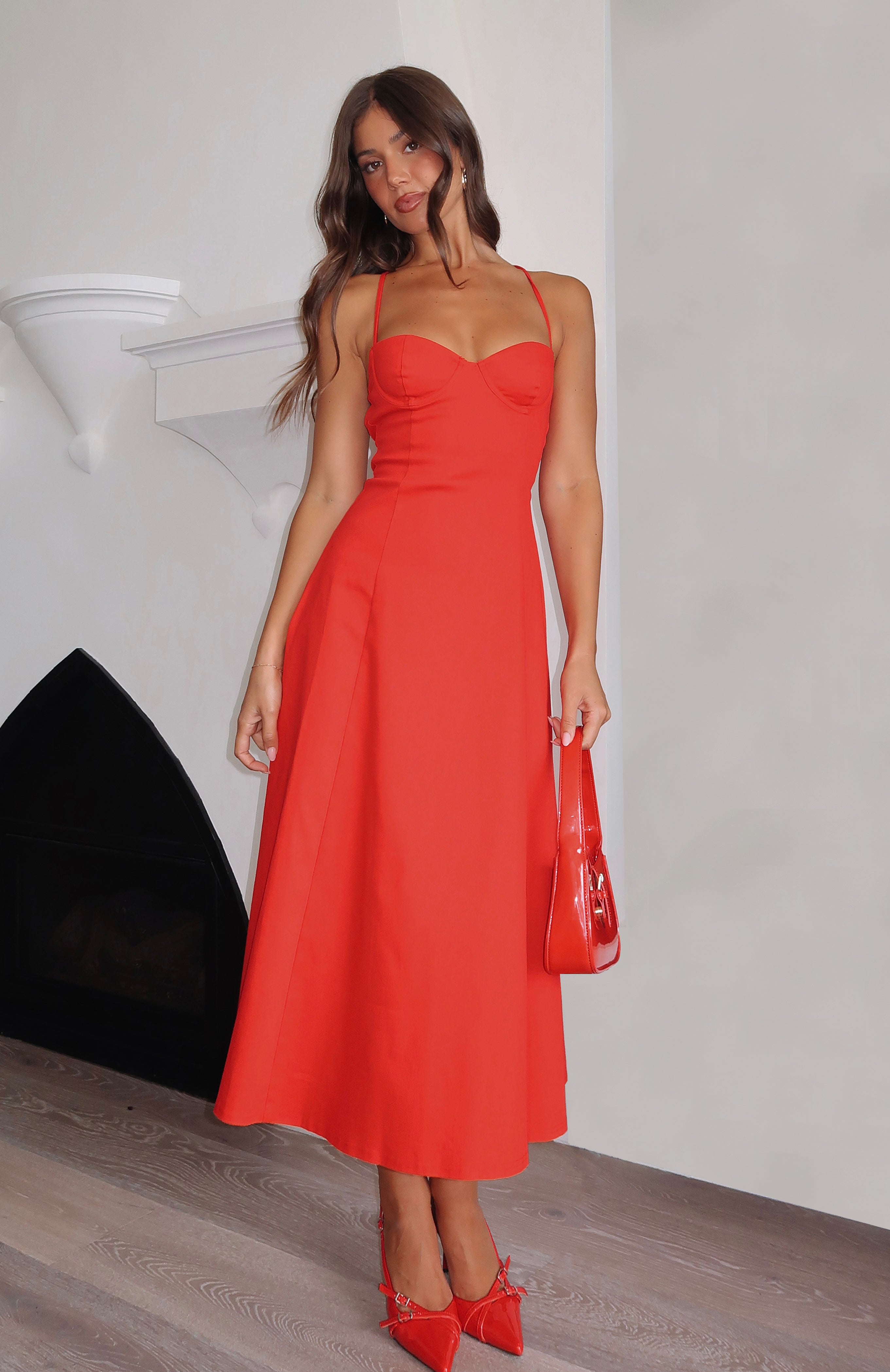 Premium Wanna Be There Midi Dress - Elegant Red