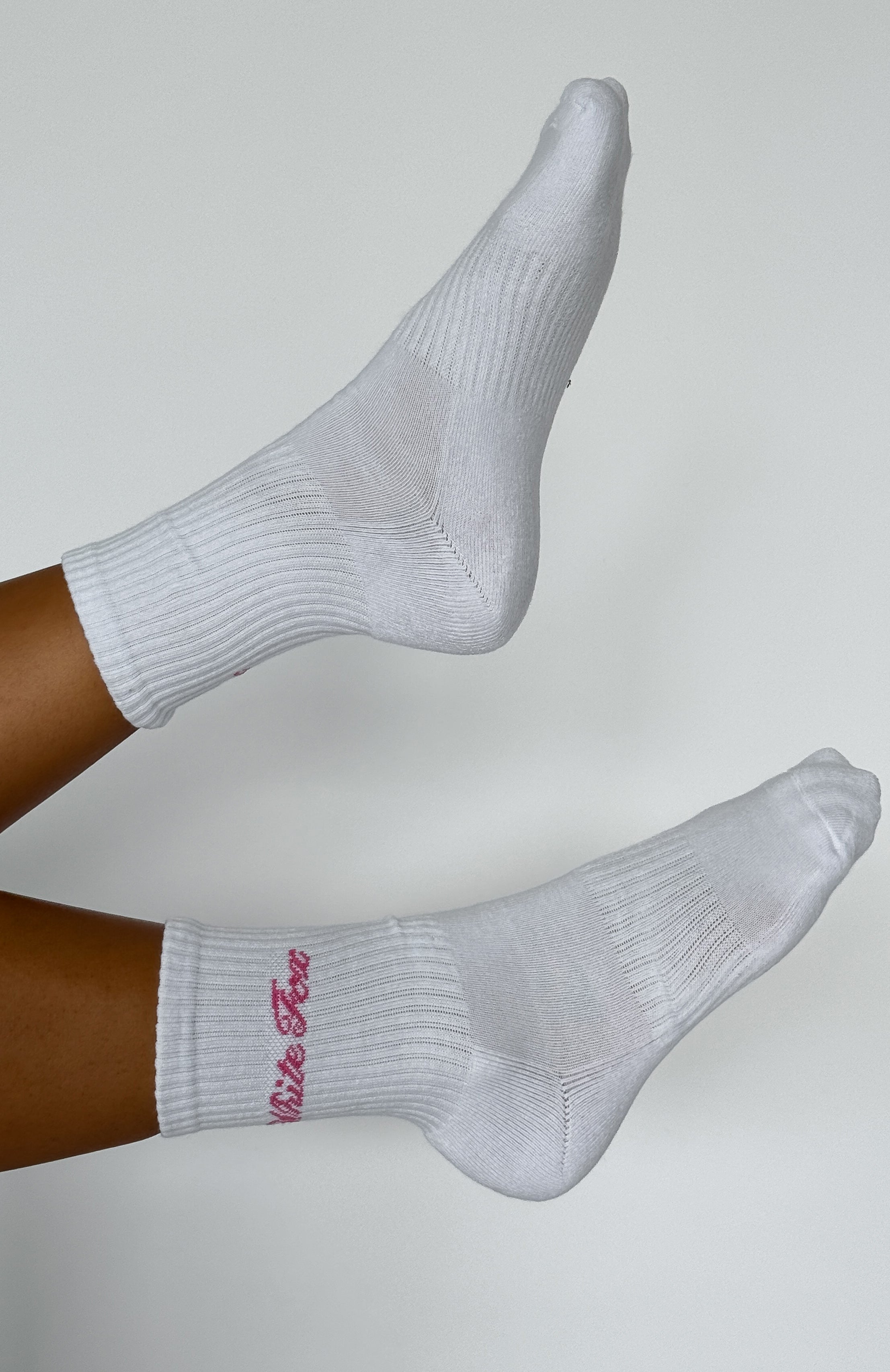 Premium Comfort Crew Socks - White & Pink