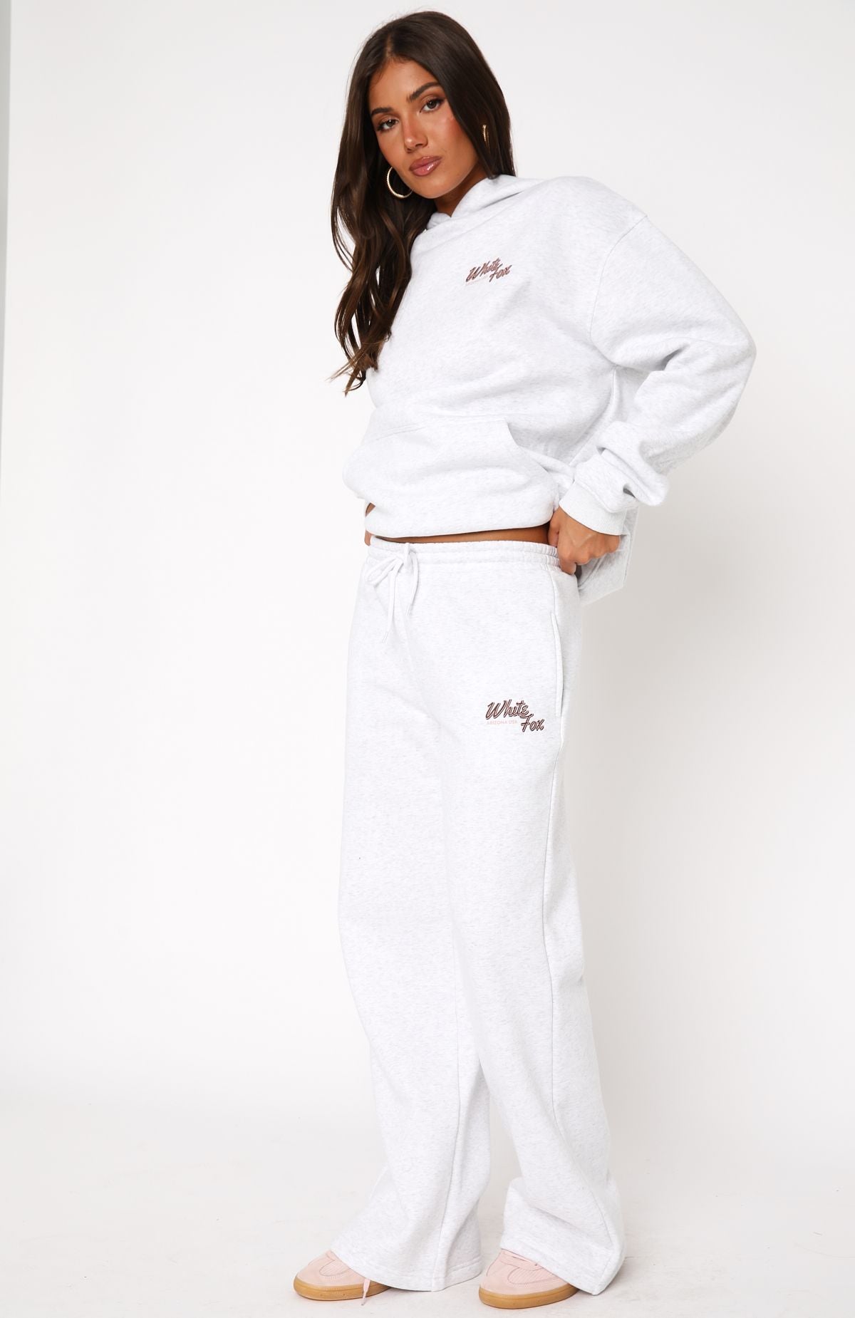 Premium Scenic Route Wide Leg Sweatpants - Grey Marle