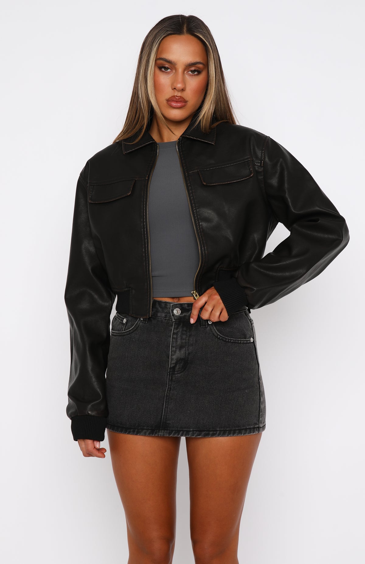 Premium Dark Chocolate PU Bomber Jacket - Ultimate Style Statement