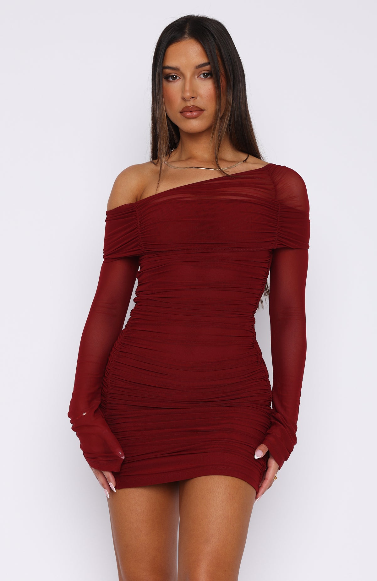 Premium I Feel Love Long Sleeve Mini Dress - Burgundy