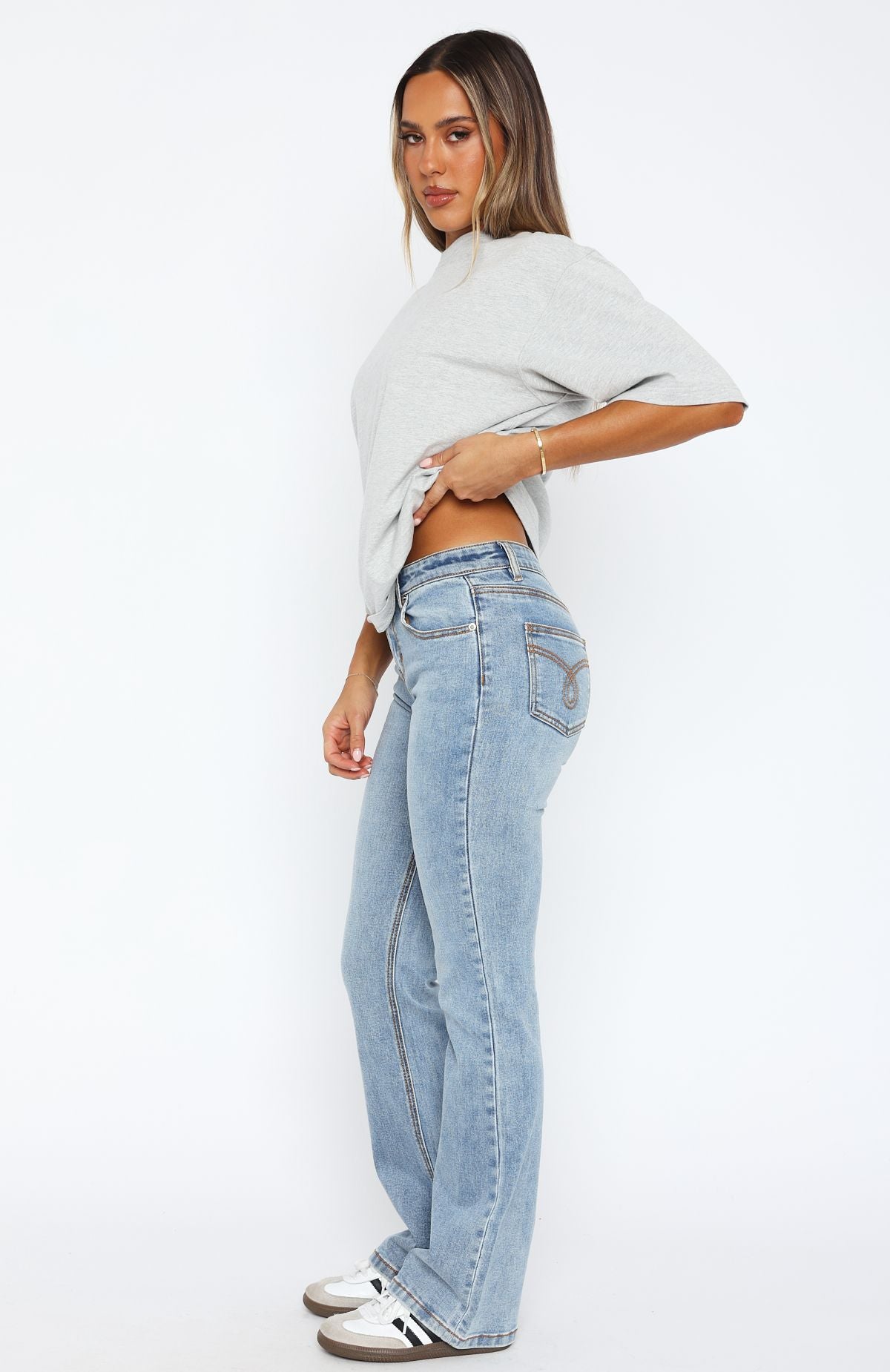 Premium Vintage Low Rise Bootleg Jeans - Light Blue