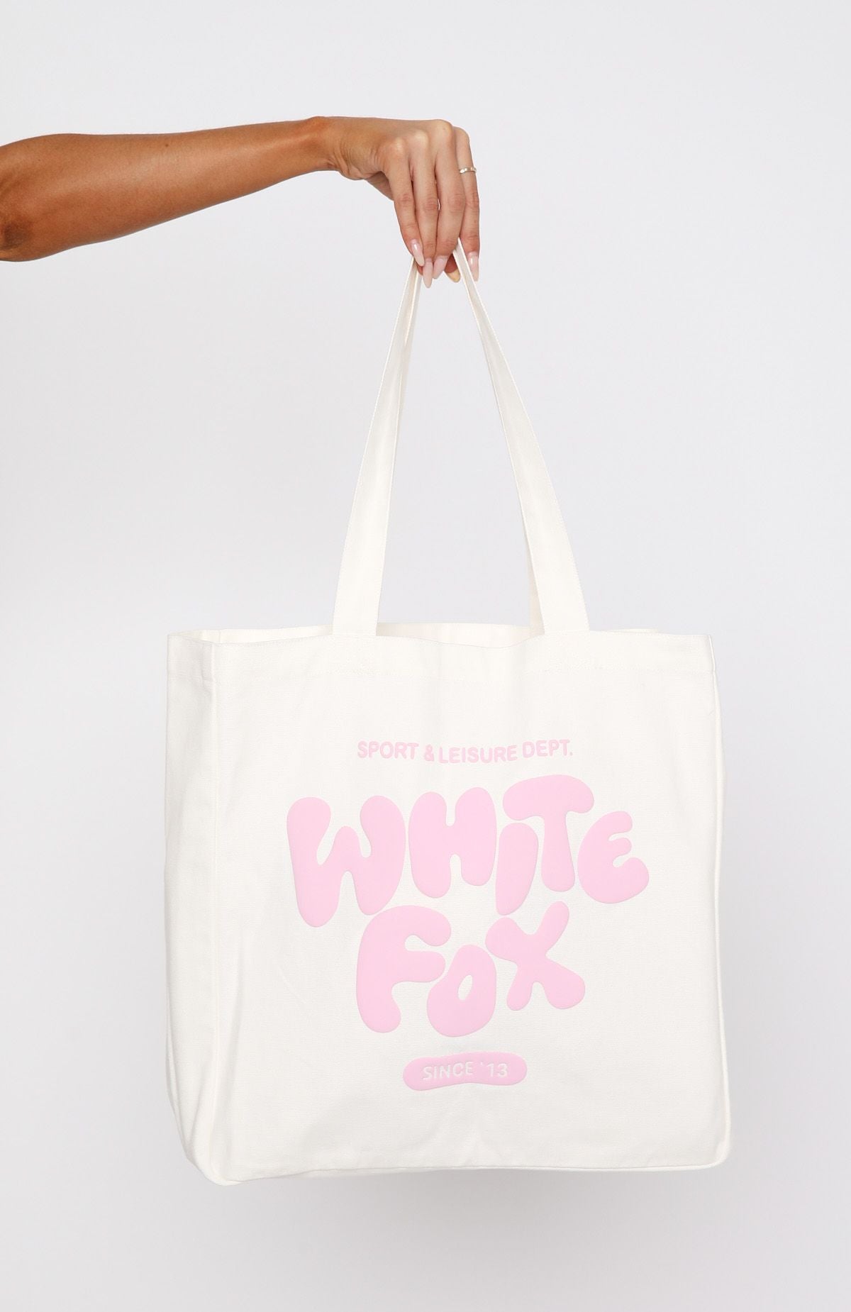 Premium White Fox Cotton Tote Bag - White/Pink