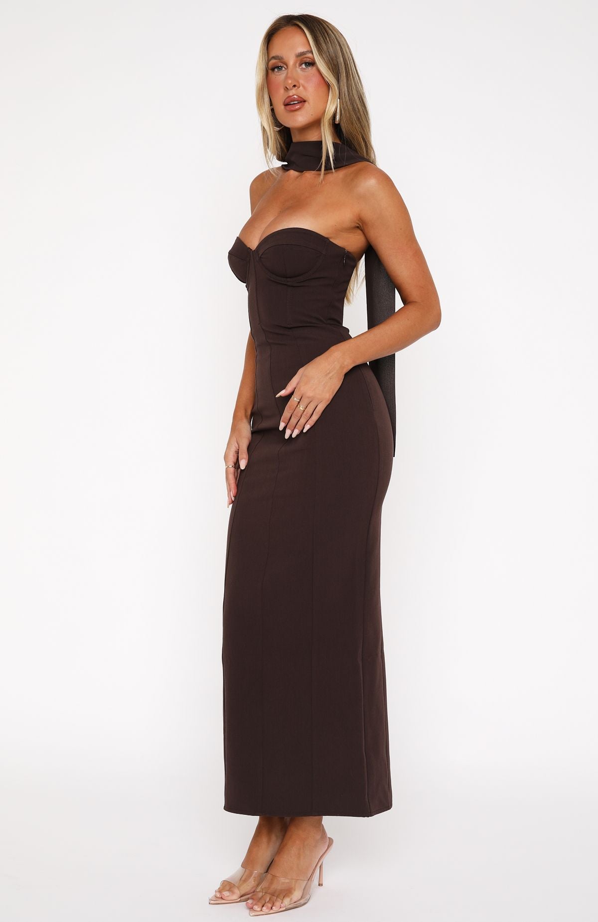 Ultimate Raining Hearts Strapless Maxi Dress in Luxurious Chocolate