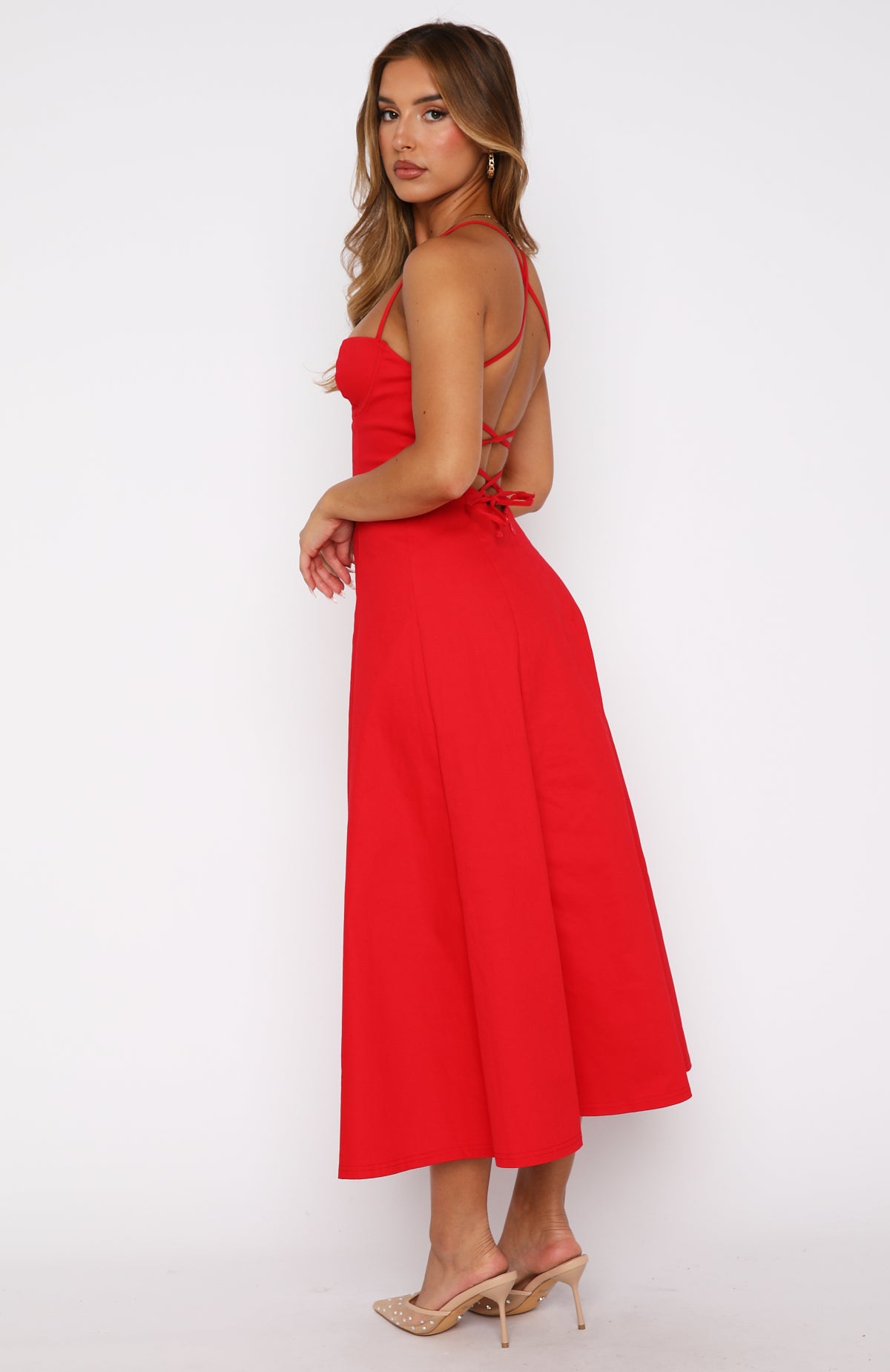 Premium Wanna Be There Midi Dress - Elegant Red