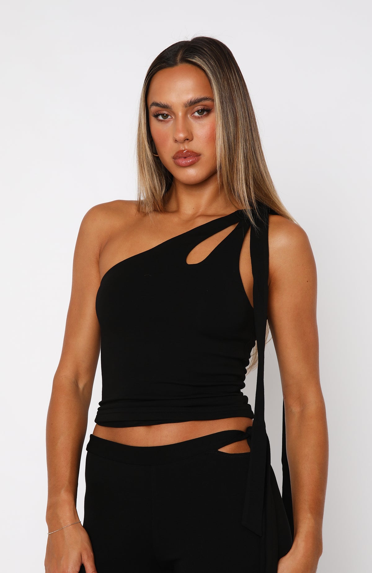 Ultimate Reckless Romance One Shoulder Crop Top - Black