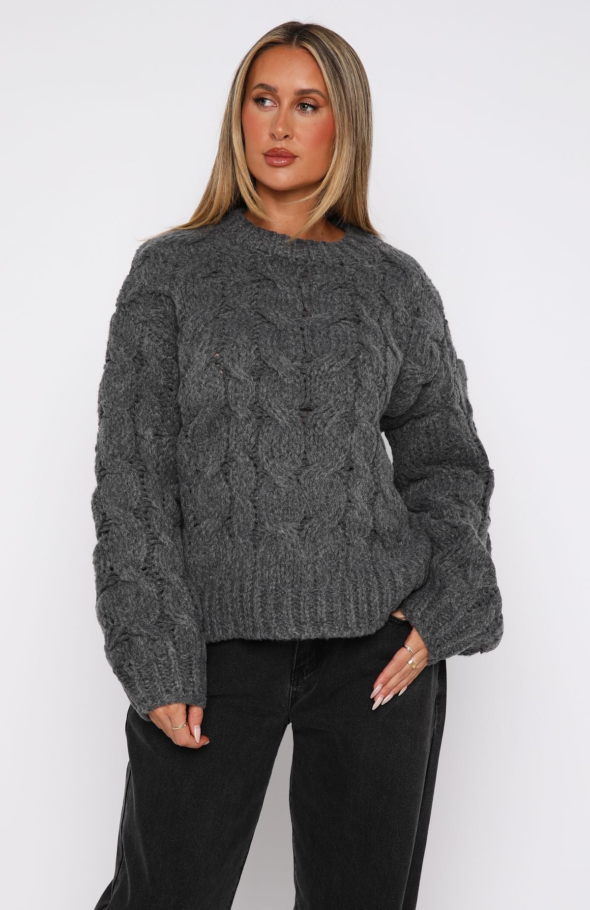 Premium Oversized Cable Knit Sweater - Ultimate Grey Comfort