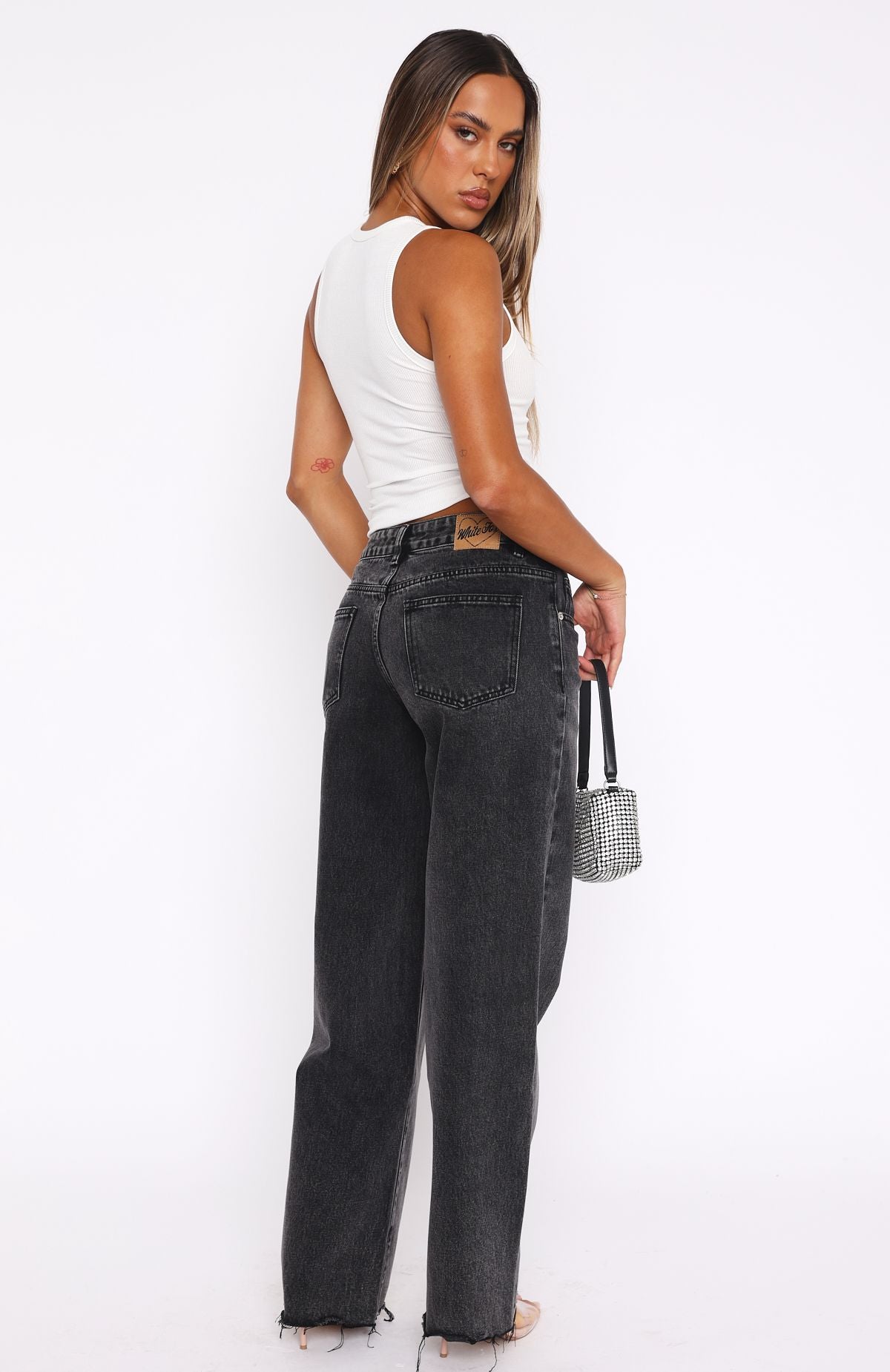 Premium Claire Low Rise Wide Leg Jeans - Black Acid Wash