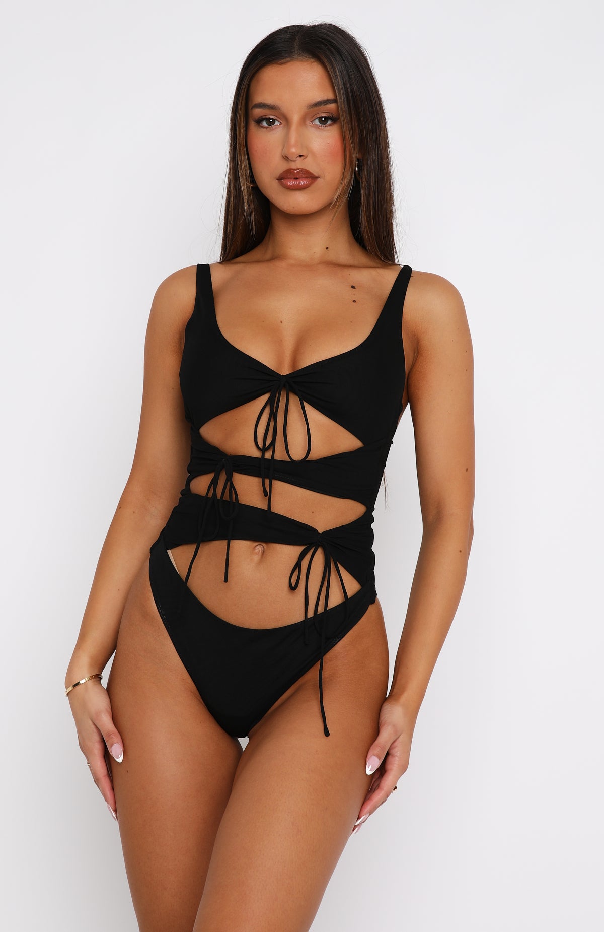 Premium Black Mesh Bodysuit with Adjustable Ties