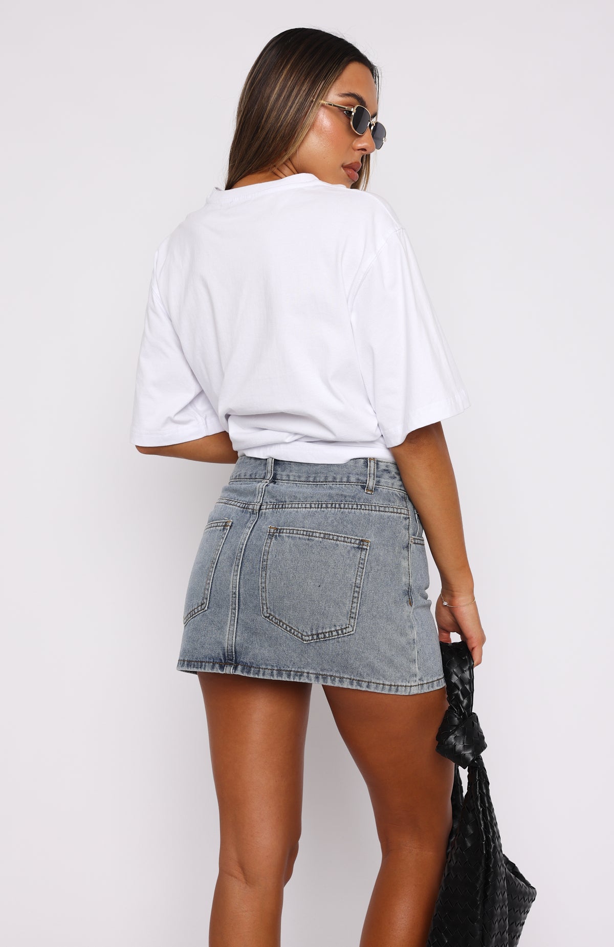 Premium Press Reset Denim Mini Skirt - Light Blue Wash