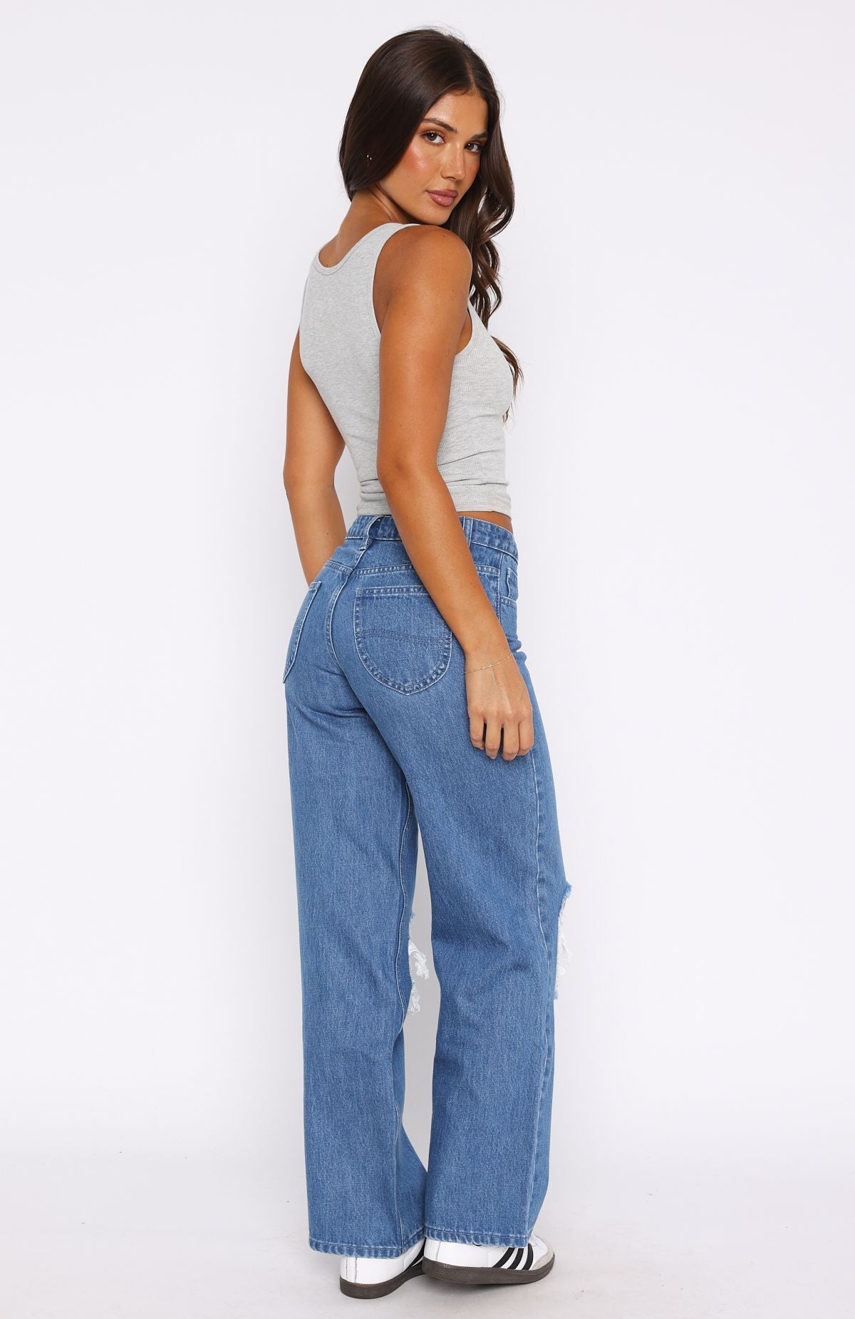 Premium Romie Mid Rise Wide Leg Jeans - True Blue Wash