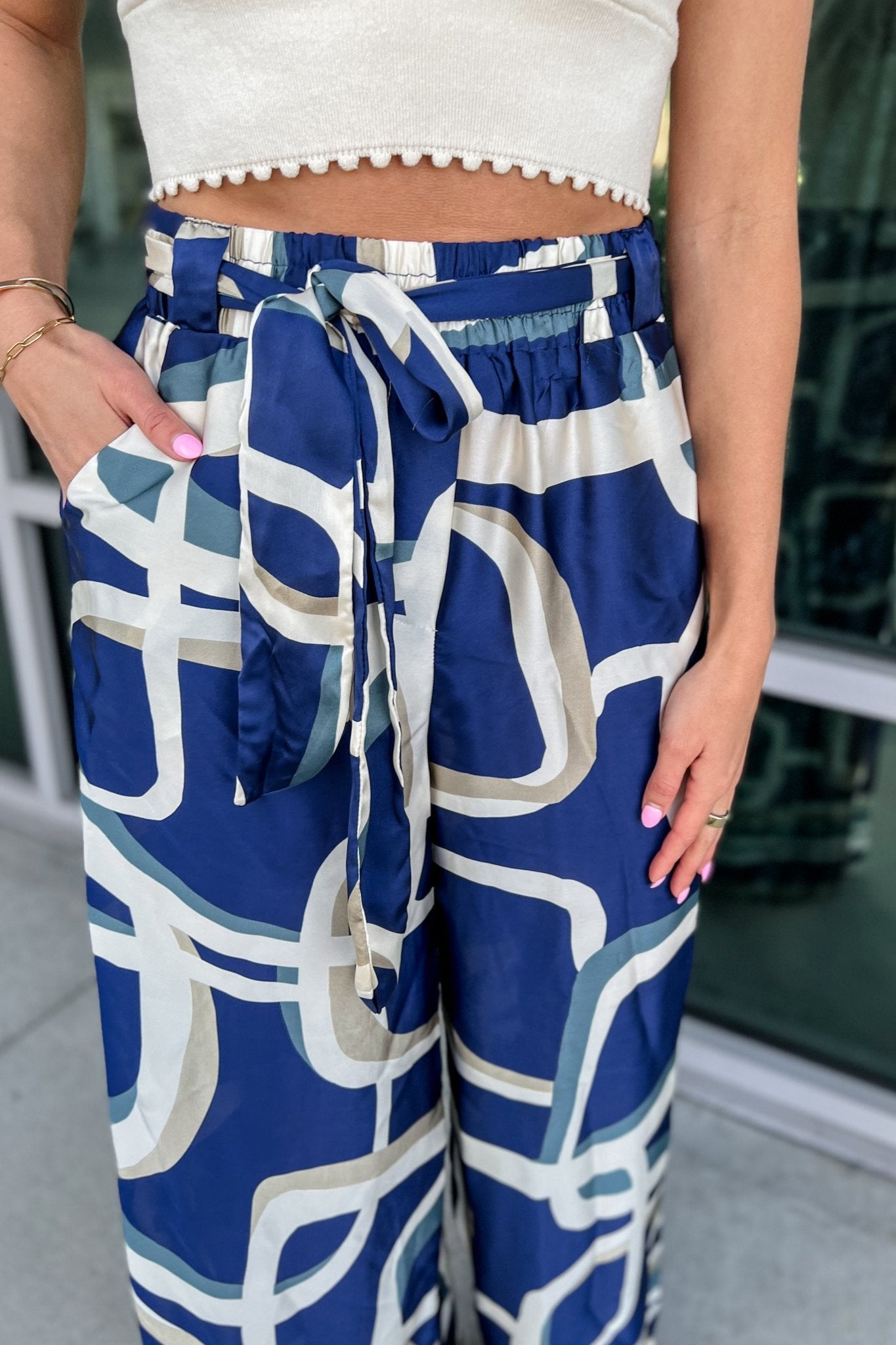 Premium Blue Abstract Silky Wide Leg Pants - Ultimate Comfort & Style