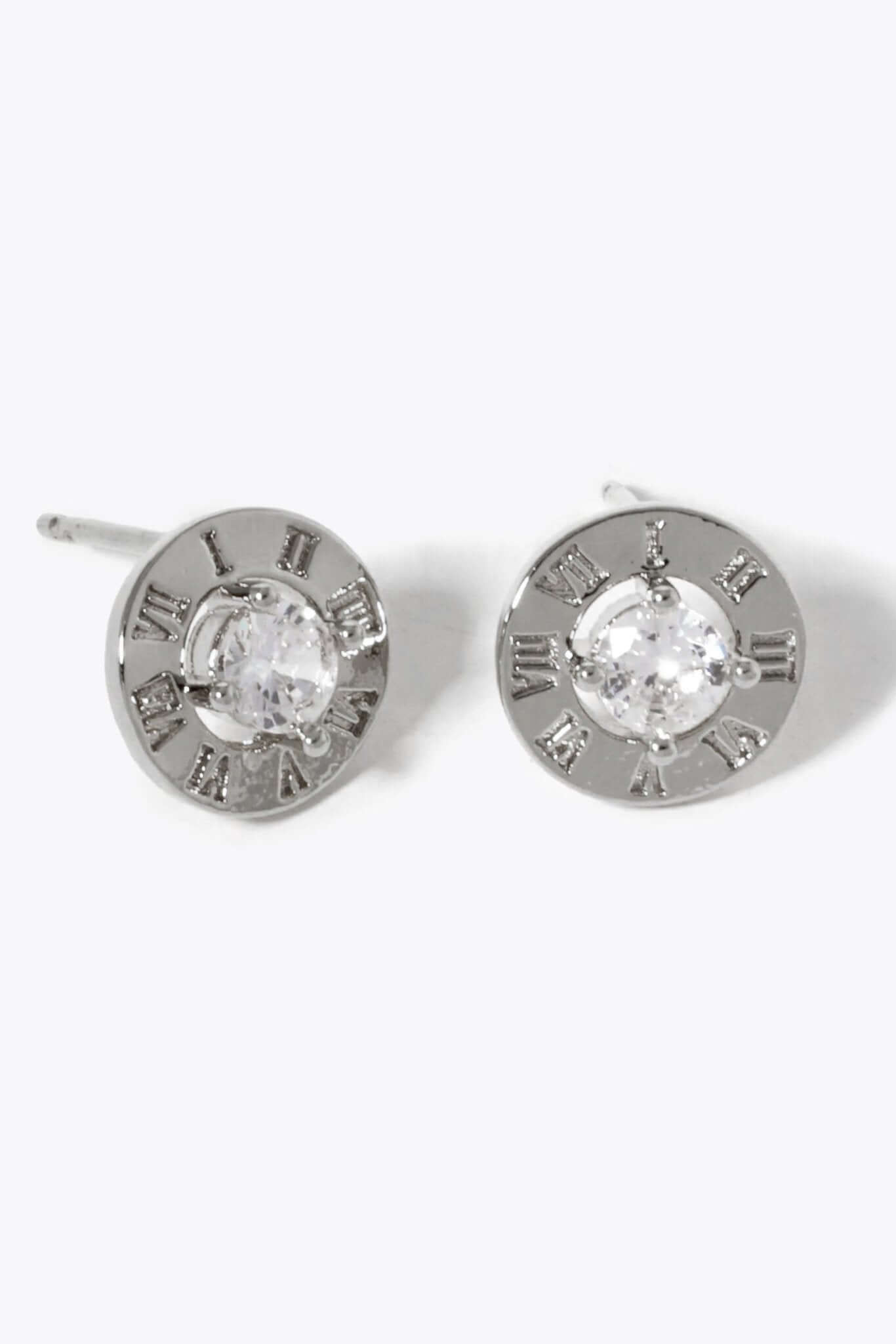 Premium Roman Numeral CZ Stud Earrings - Gold Dipped Elegance