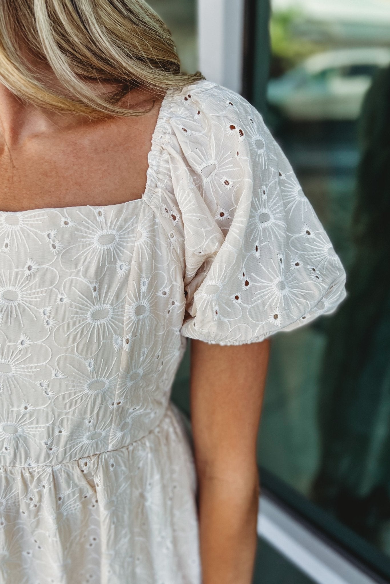 Premium Ivory Meadow Eyelet Puff Sleeve Dress - Ultimate Elegance