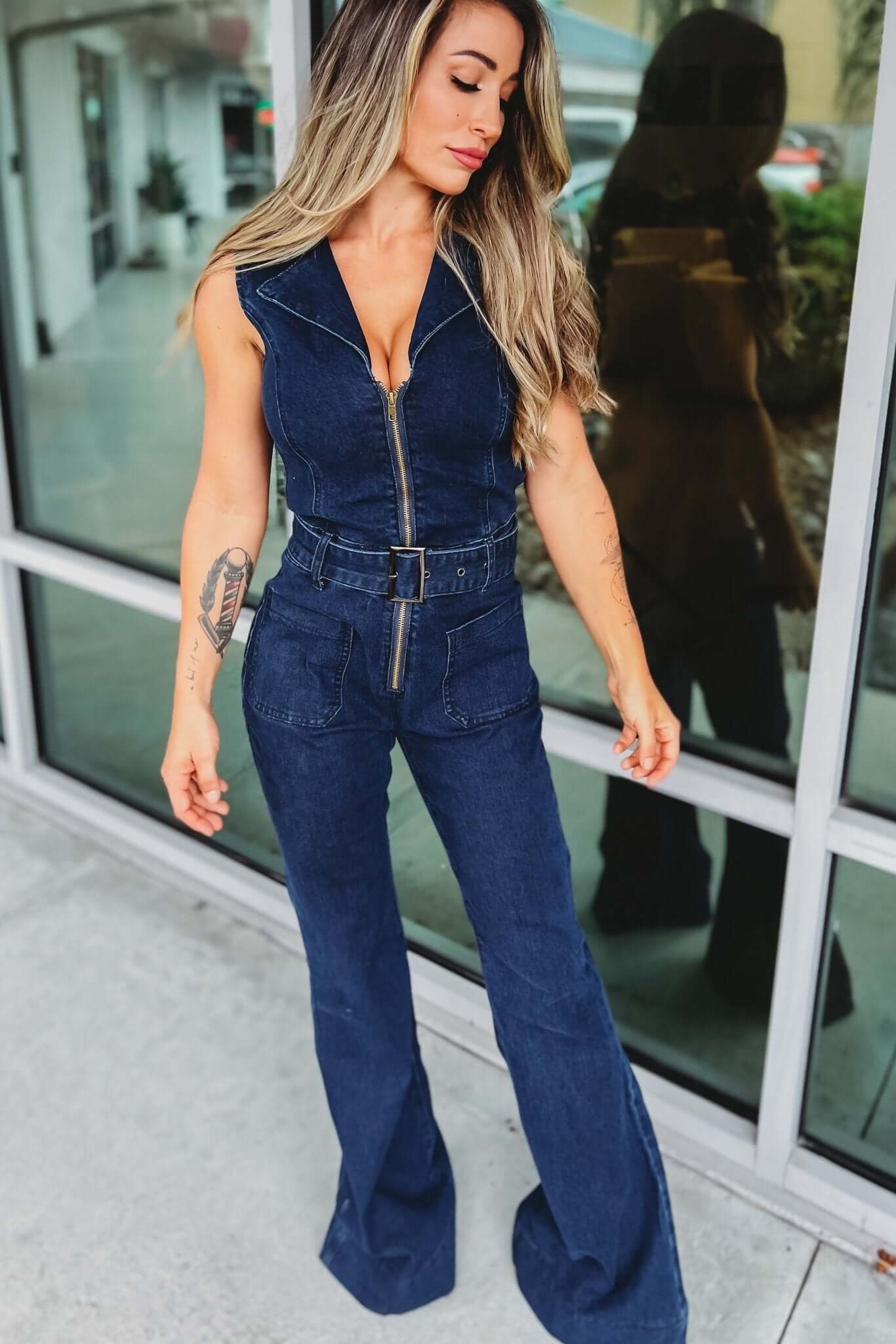 Premium Western Denim Belted Jumpsuit - Ultimate Style Upgrade