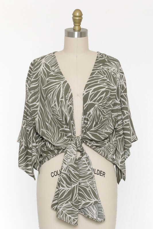 Premium Olive Tie-Front Kimono Top - Effortless Elegance