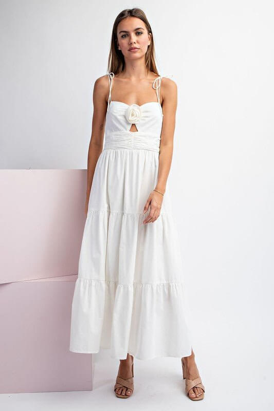 Premium My Plus One Rose Tiered Midi Dress in Off White