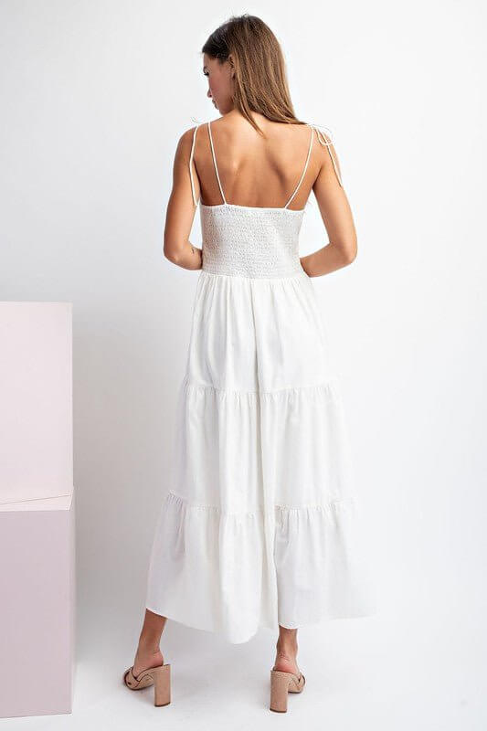 Premium My Plus One Rose Tiered Midi Dress in Off White