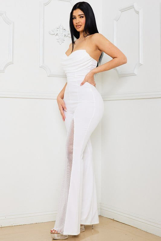 Ultimate Glamour: Strapless Rhinestone Sweetheart Jumpsuit