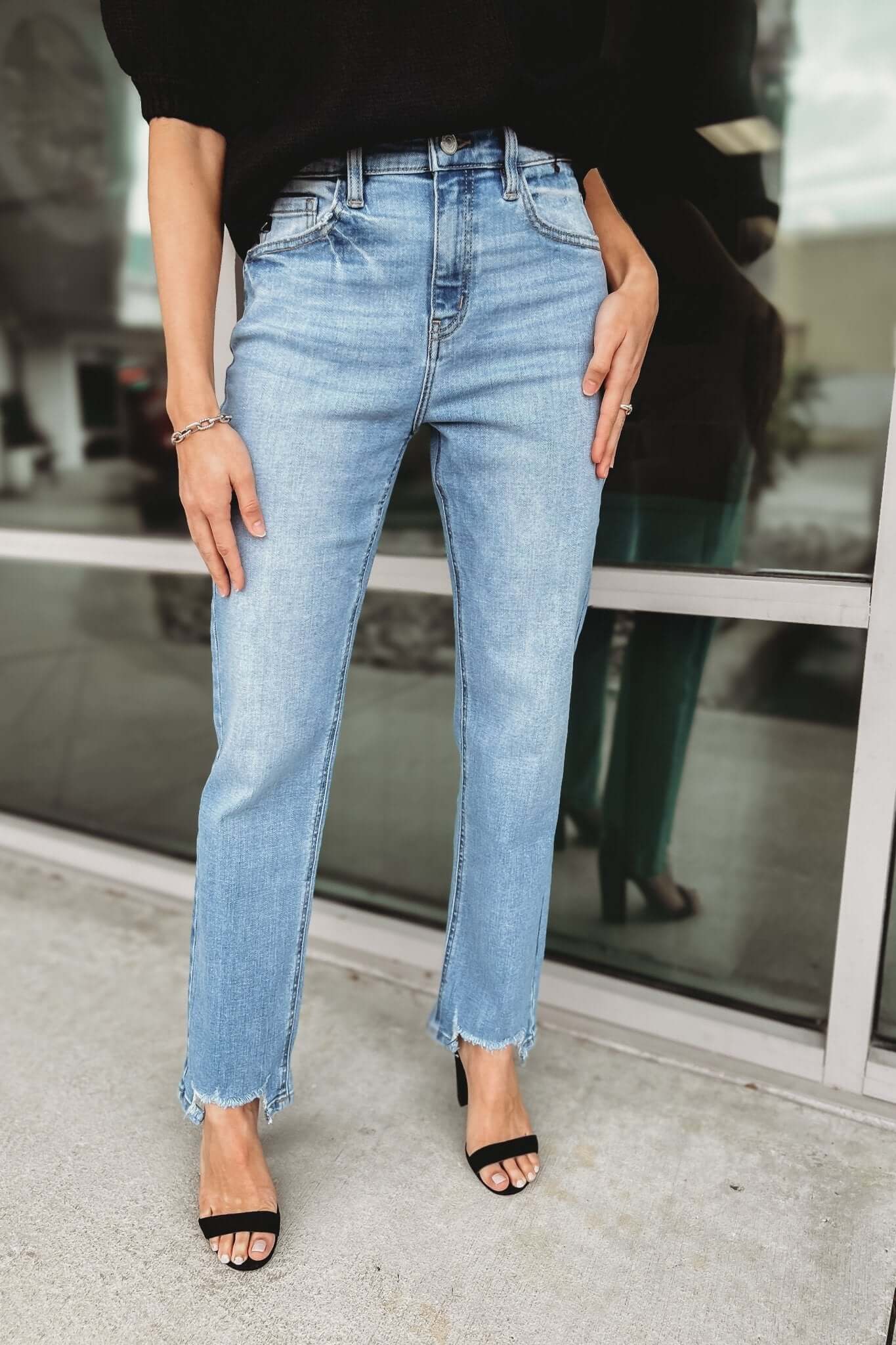 Premium Kancan Bridget High Rise Straight Leg Jeans with Sharkbite Hem