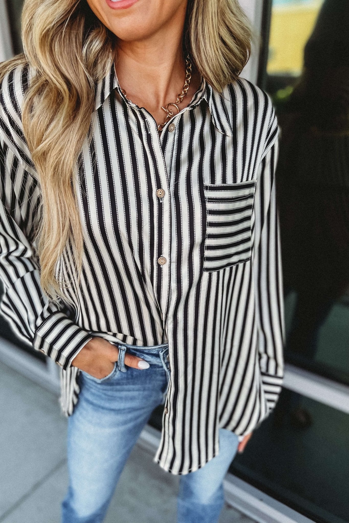 Premium Satin Striped Button-Down Top for Women