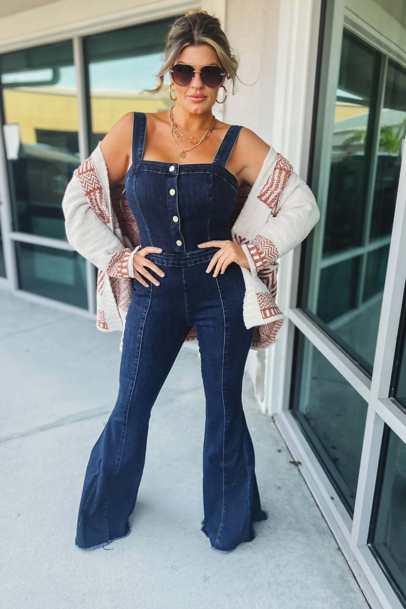 Premium Alaina Square Neck Super Flare Denim Jumpsuit - Ultimate Style Upgrade