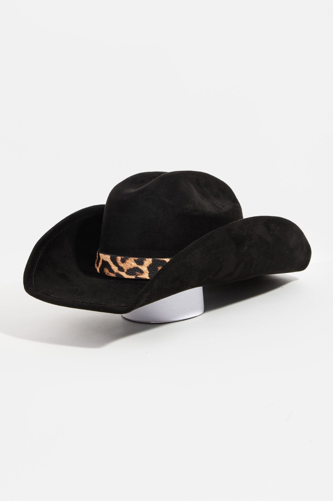 Premium Leopard Print Faux Suede Cowboy Fedora Hat