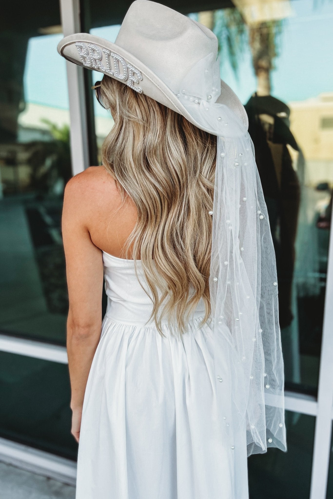 Ultimate Bridal Veil Cowboy Hat - Elegant Pearl Accents