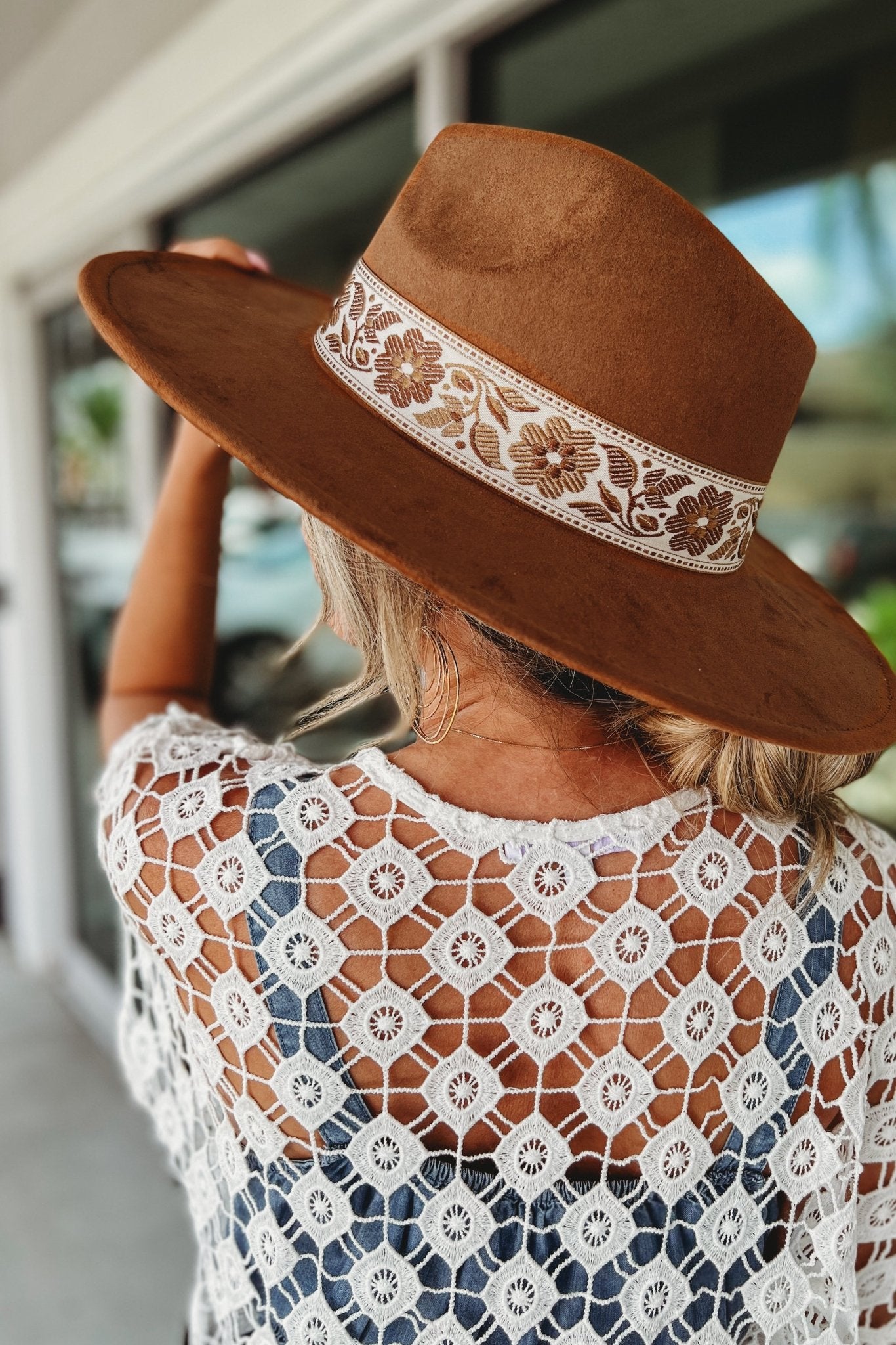 Premium Brown Flower Ribbon Fedora Hat