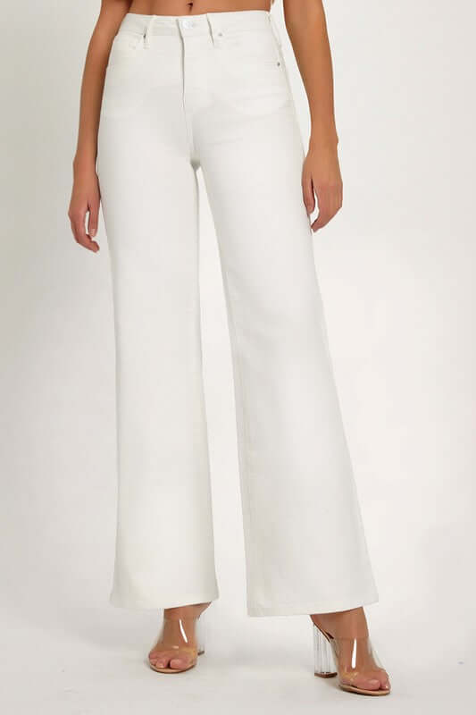 Premium RISEN Violet High Rise Tummy Control Wide Leg Jeans - White