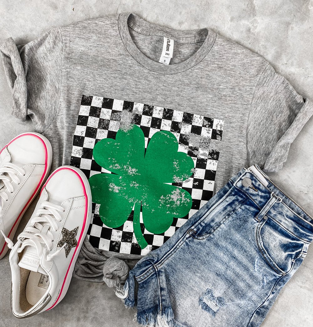 Premium Checkered Shamrock Graphic Tee - Ultimate Style & Comfort