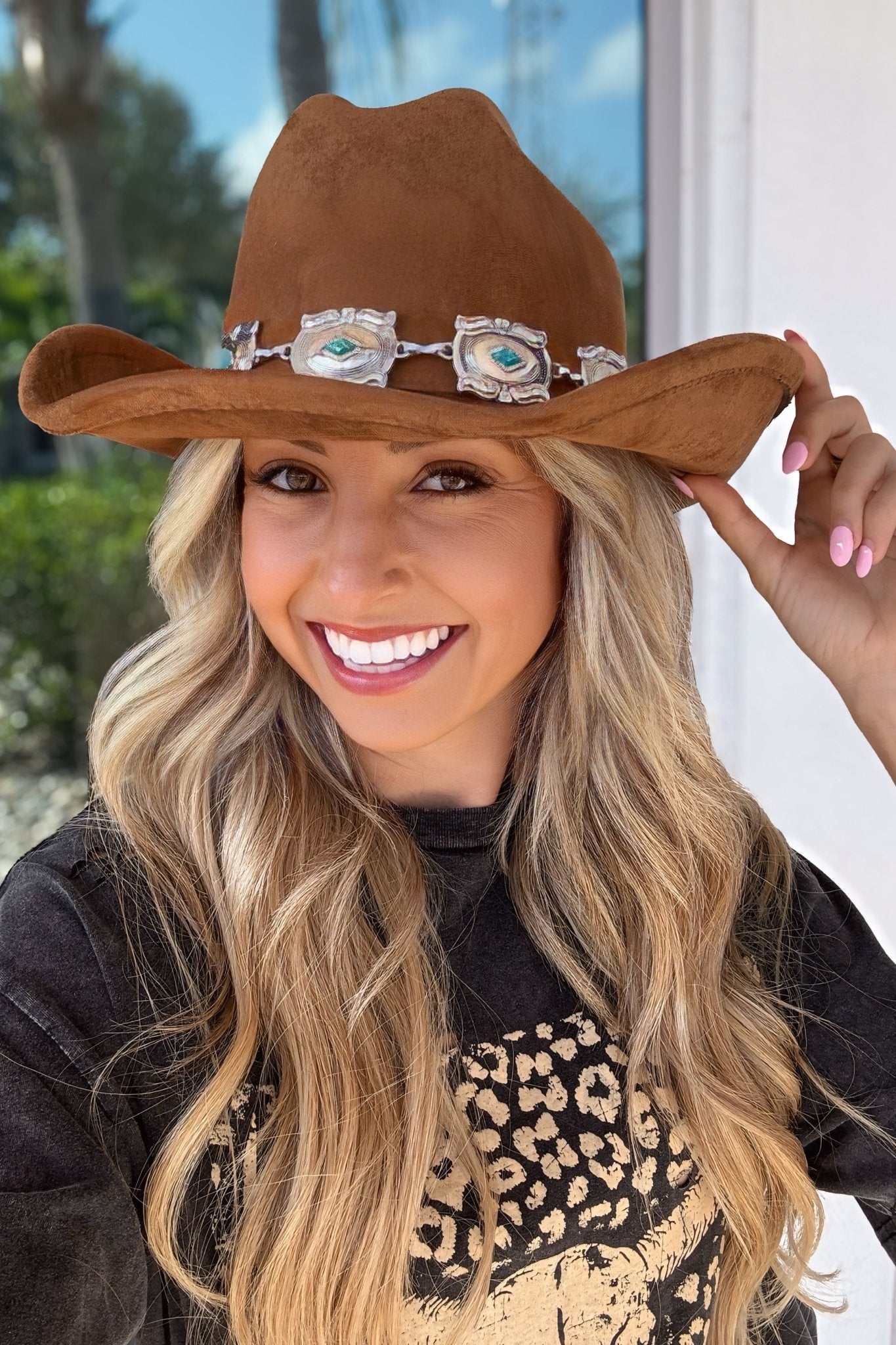 Premium Brown Concho Chain Cowboy Hat - Ultimate Style Upgrade