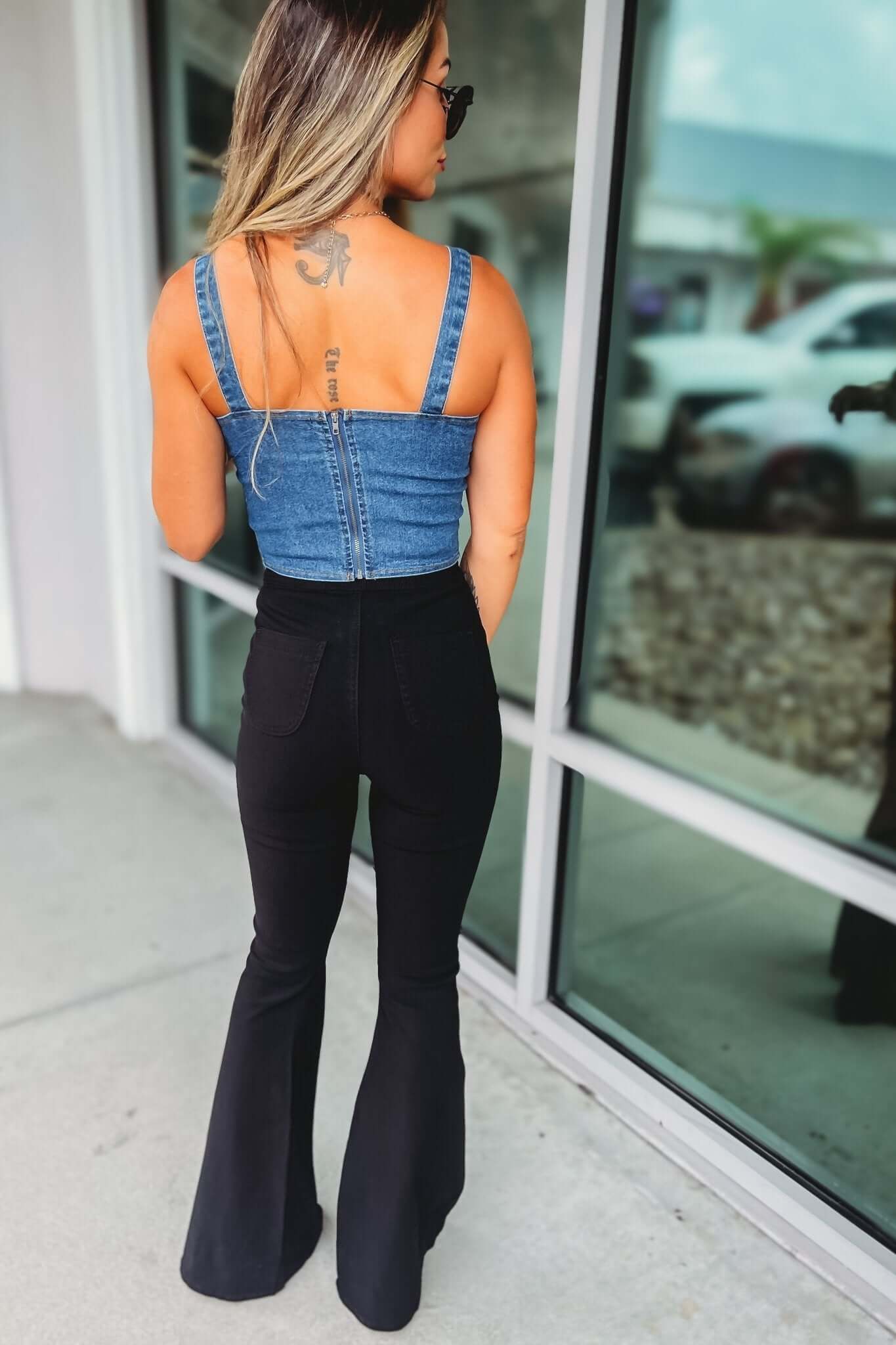 Premium Stretch Denim Crop Top