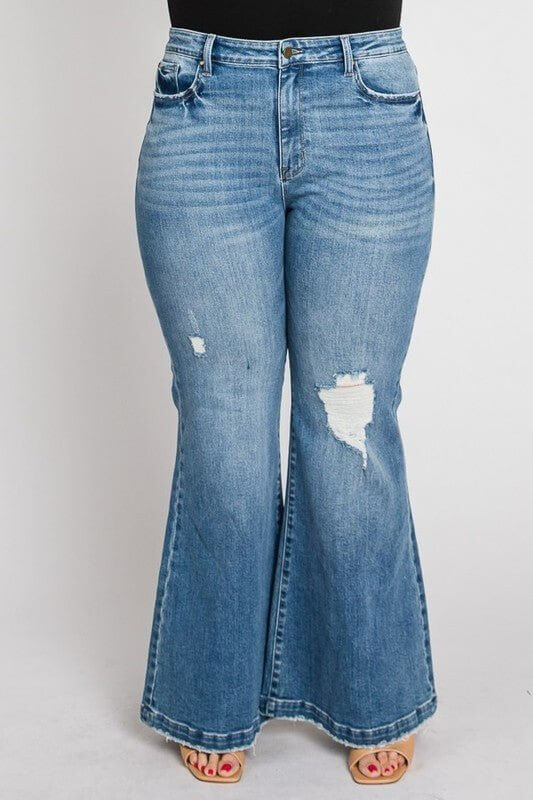 PETRA153 Candace Ultimate High Rise Distressed Flare Jeans - Premium Denim Style