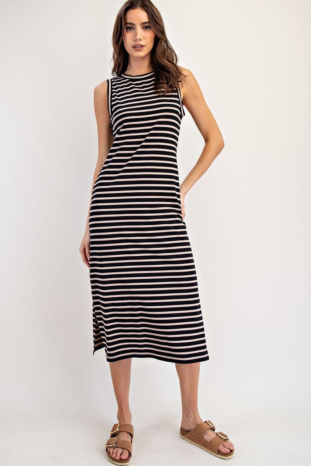 Premium Striped Midi Dress - Timeless Black & Taupe