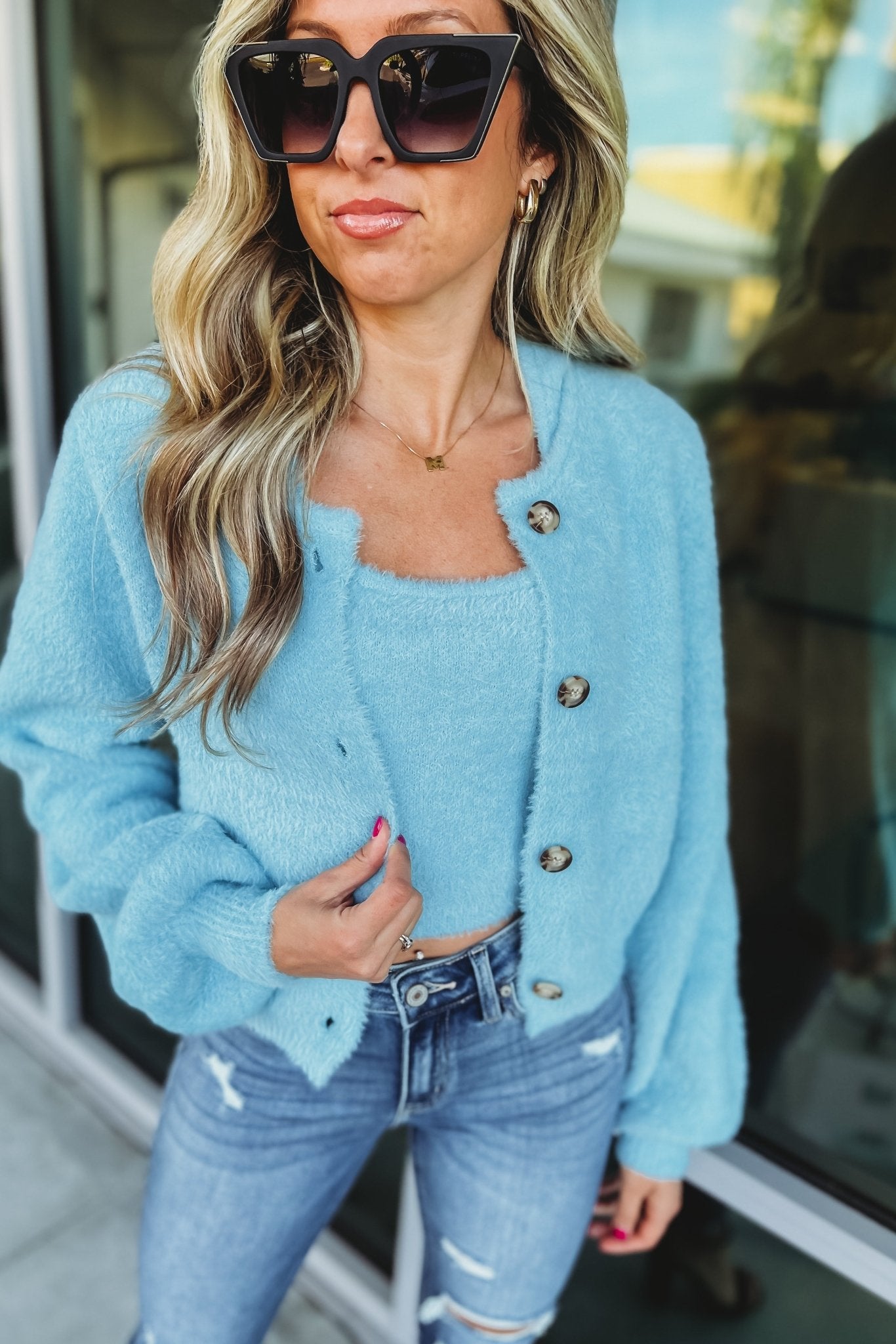 Ultimate Blue Cropped Tank & Cardigan Set - Premium Style Upgrade