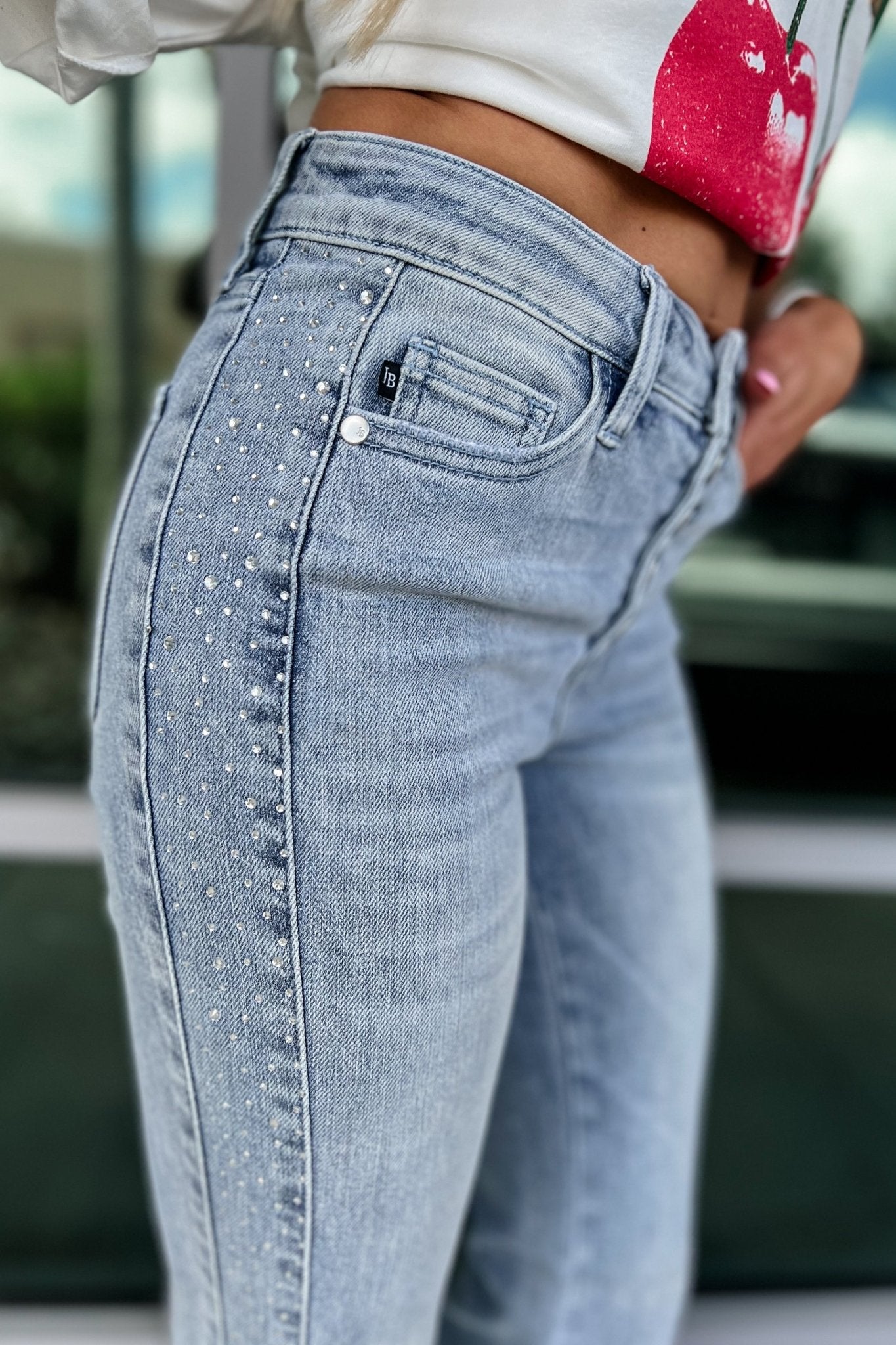 Premium JUDY BLUE Bella Rhinestone Flare Jeans - Ultimate Glam Denim