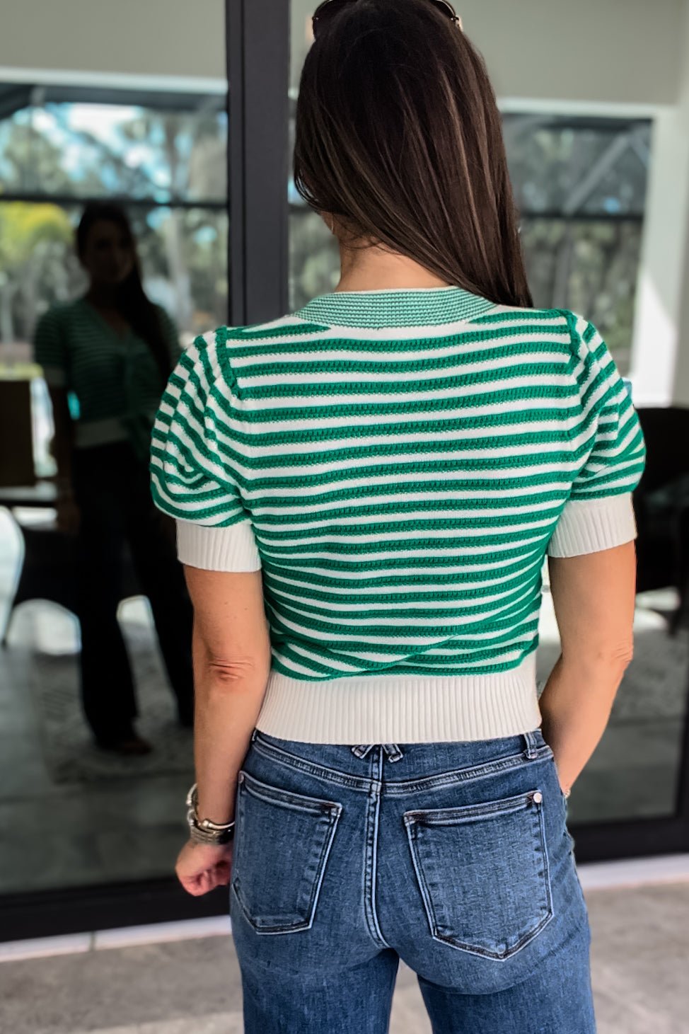 Chic Striped Bow Knit Top